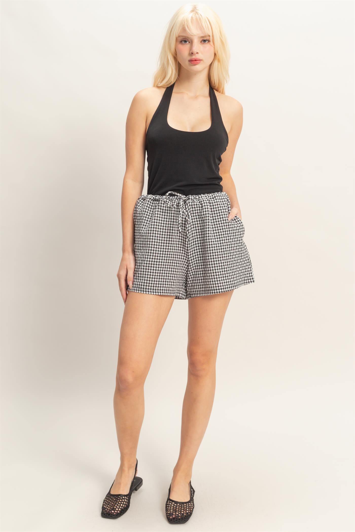 Wholesale Gingham Relaxed Fit Shorts Shorts DZ26A929 BLACK DOUBLE ZERO