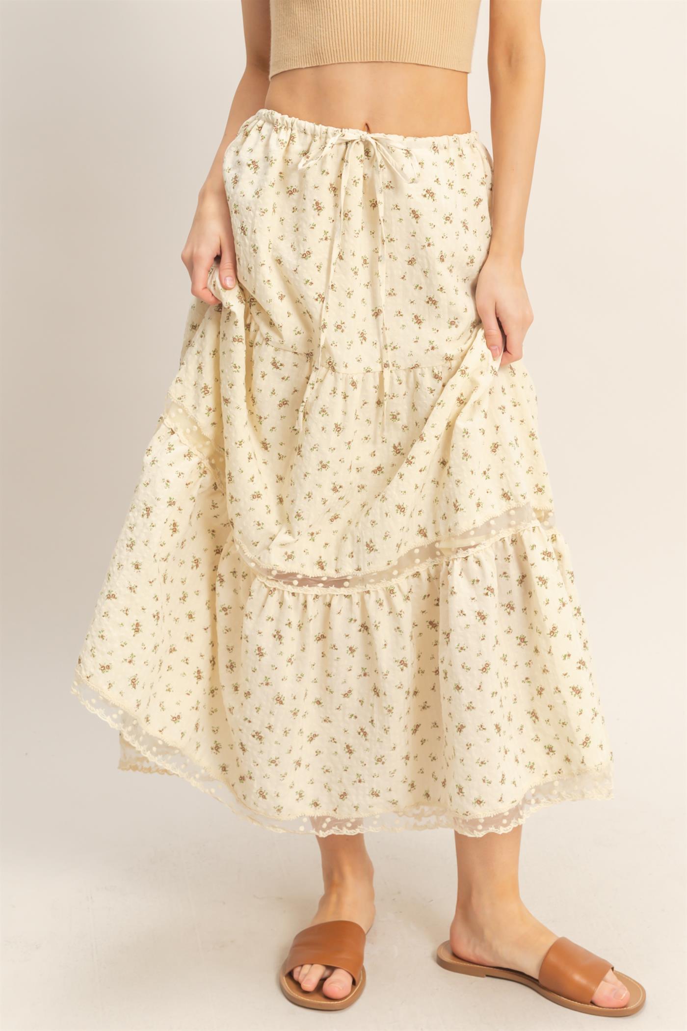 Wholesale Tiered Lace Trim Skirt Skirts HF26A697 BROWN HYFVE