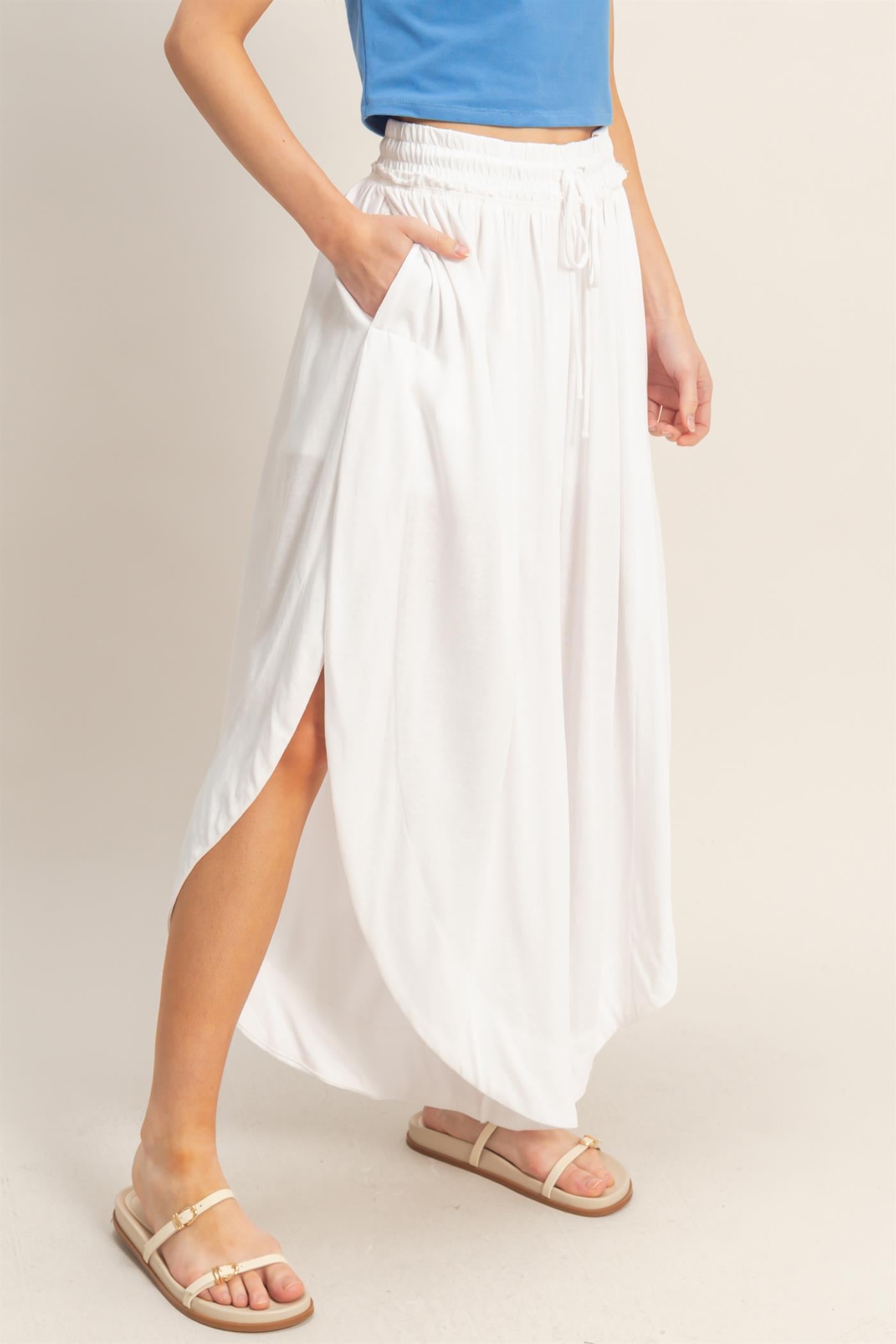 Wholesale Tulip Hem Wide-Leg Pants Pants HF26C047 WHITE HYFVE