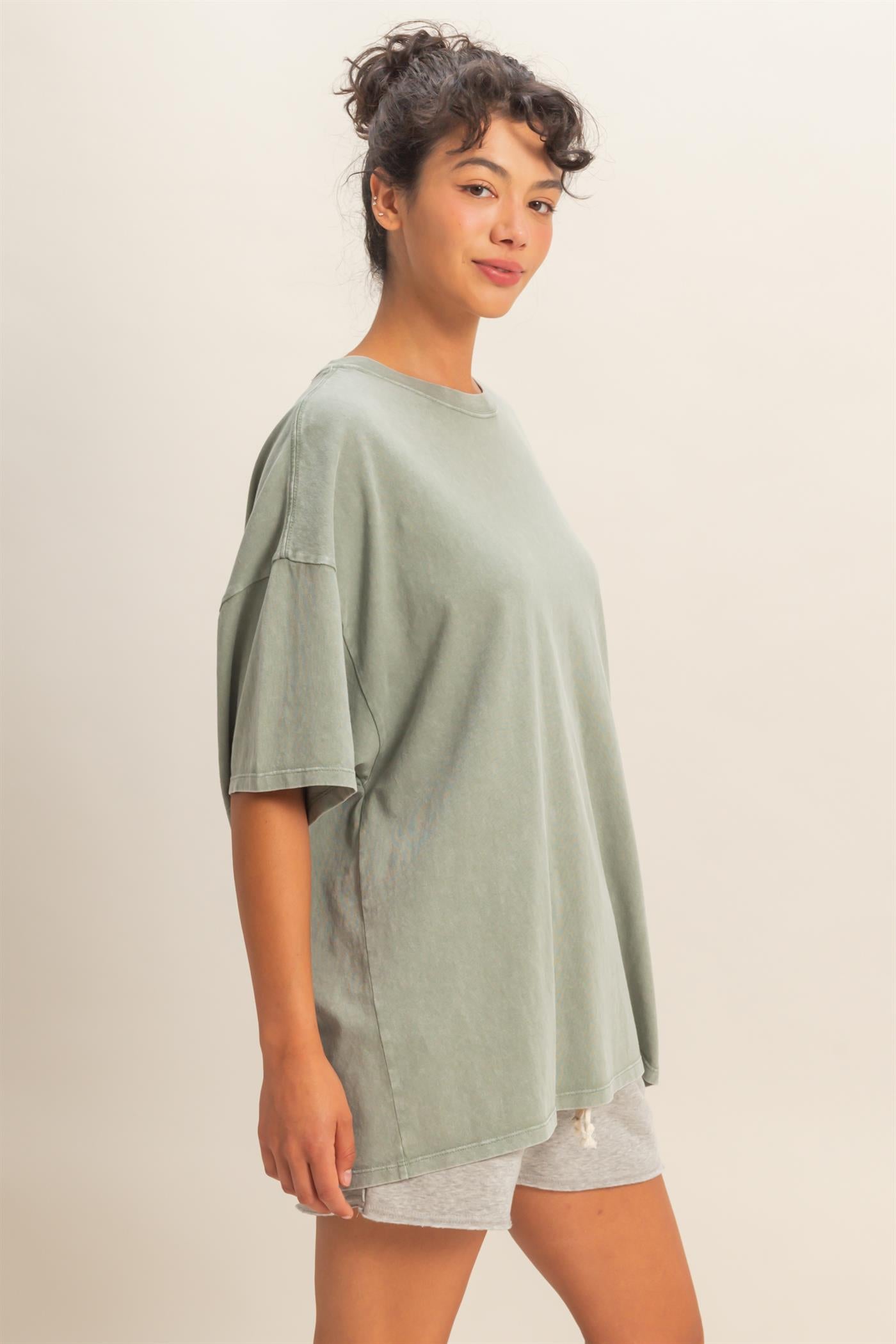 Wholesale Oversized Mineral Wash T-Shirt T-Shirts DZ26A031 SAGE GREEN DOUBLE ZERO