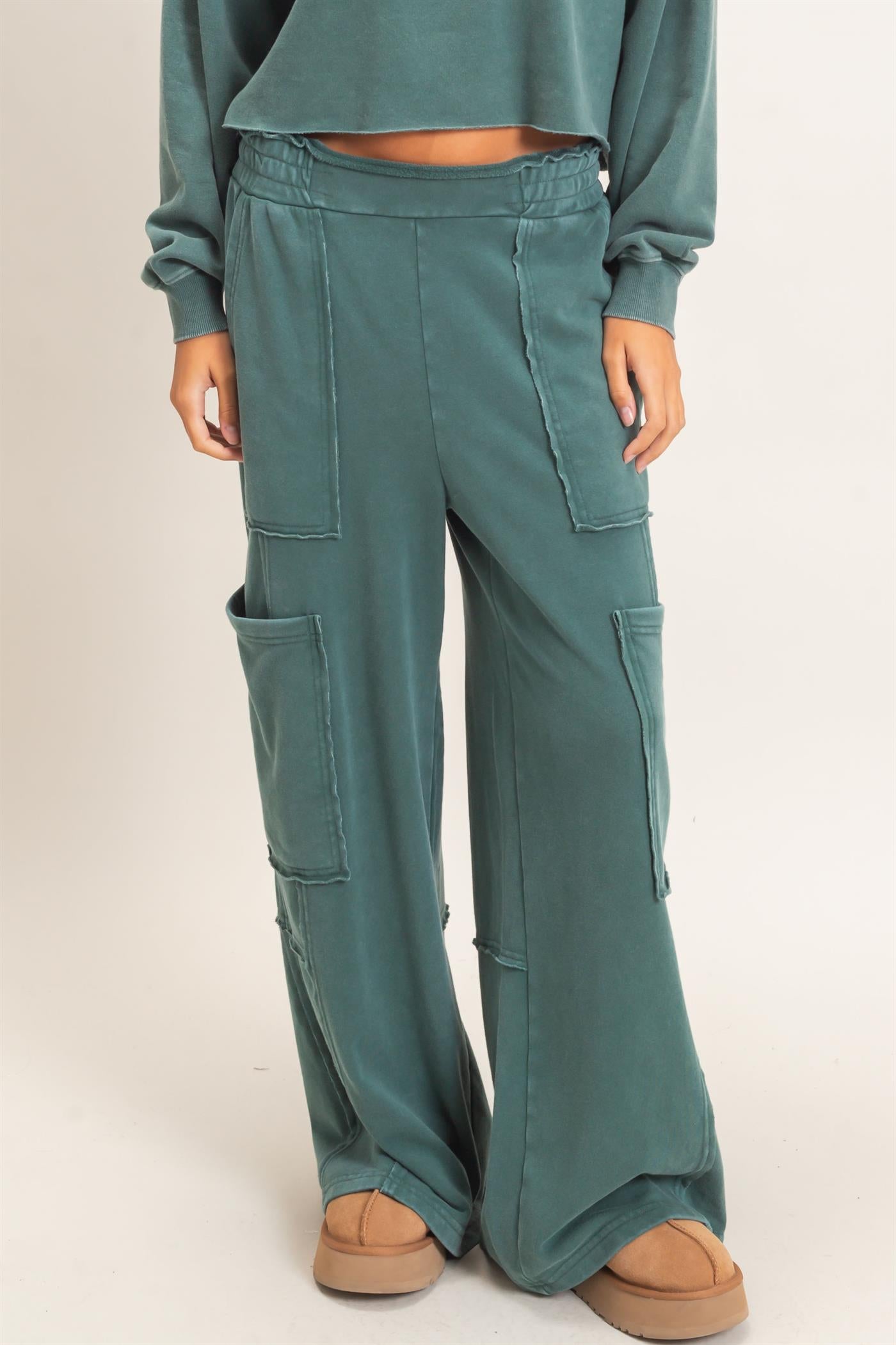Wholesale Mineral Wash Cargo Pocket Pants Pants DZ26C963 DARK GREEN DOUBLE ZERO