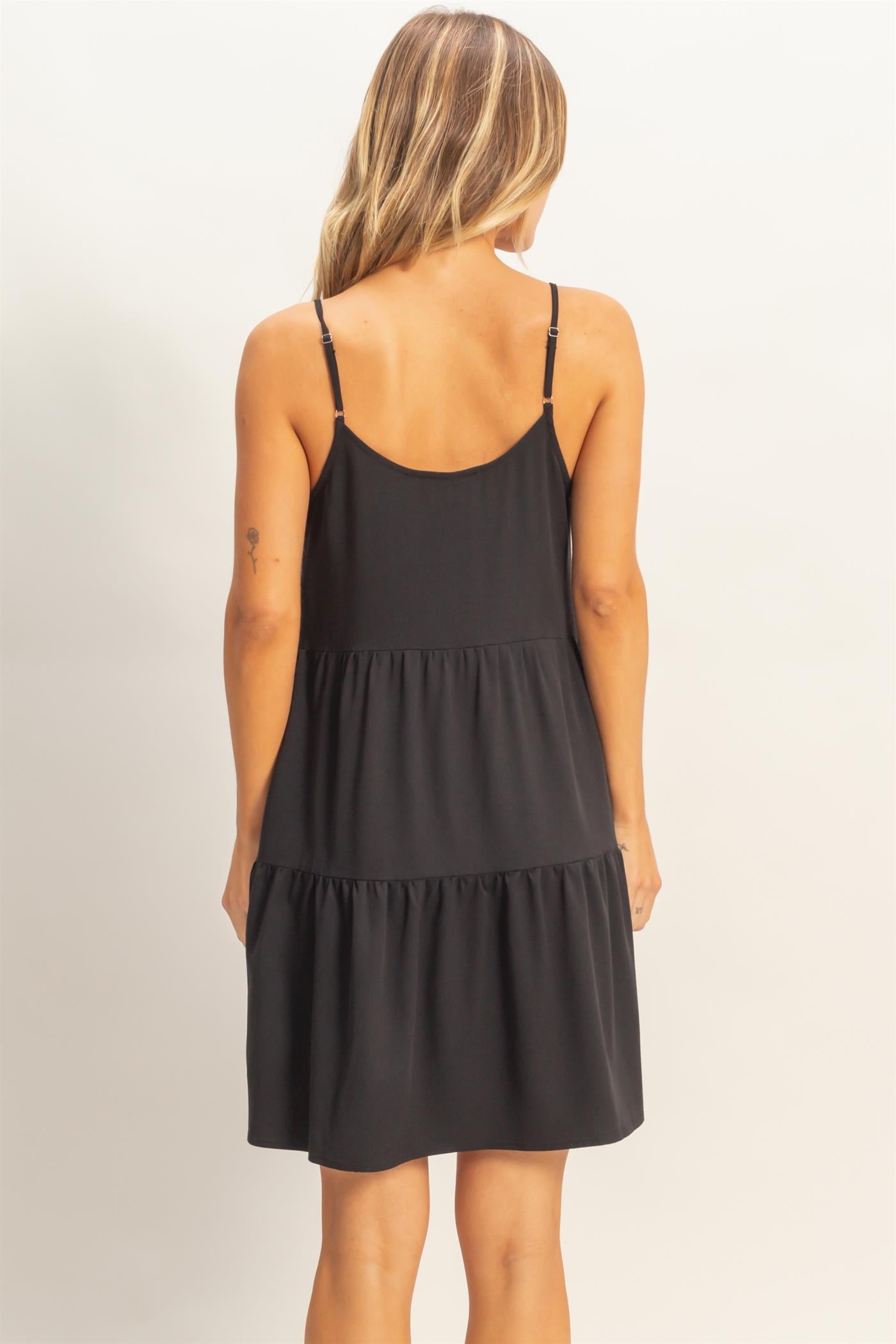 Wholesale Tiered Spaghetti Strap Dress Dresses HF26E426-D BLACK HYFVE
