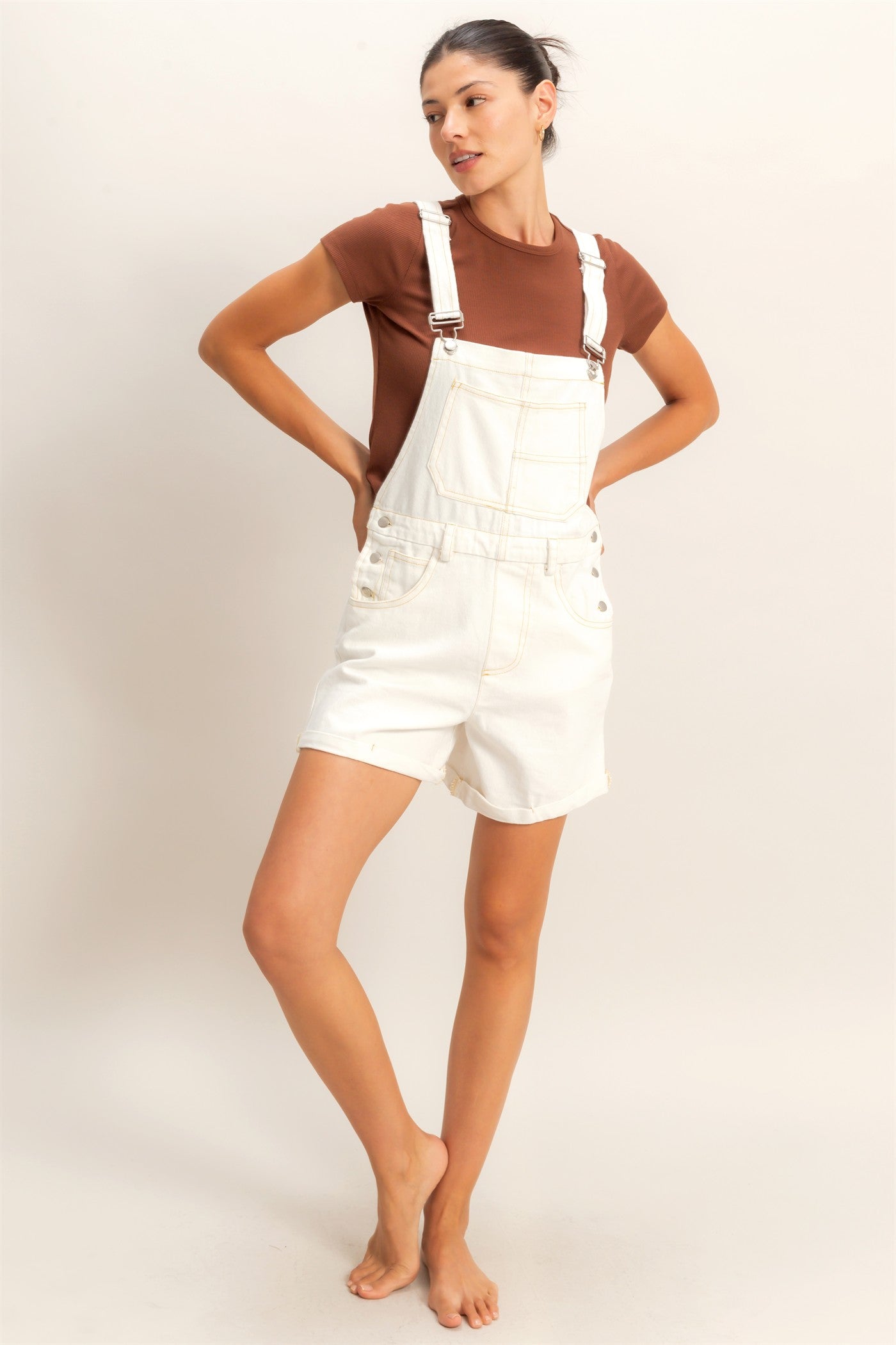 Wholesale Denim Cross Back Overalls Clothing HF26A571 WHITE DENIM HYFVE