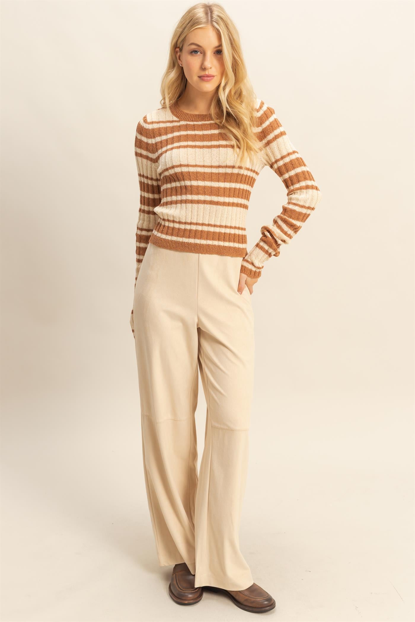 Wholesale Suede Wide-Leg Pants With Tailored Fit Pants HF26A592 SAND HYFVE