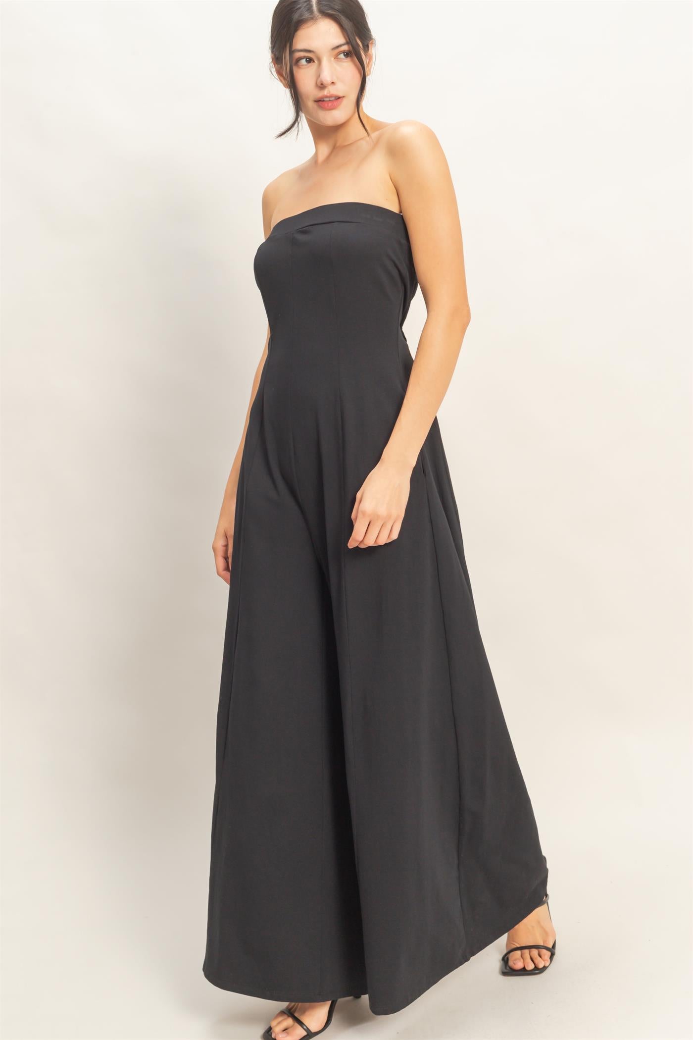 Wholesale Strapless Wide-Leg Jumpsuit Clothing HF26C314 BLACK HYFVE