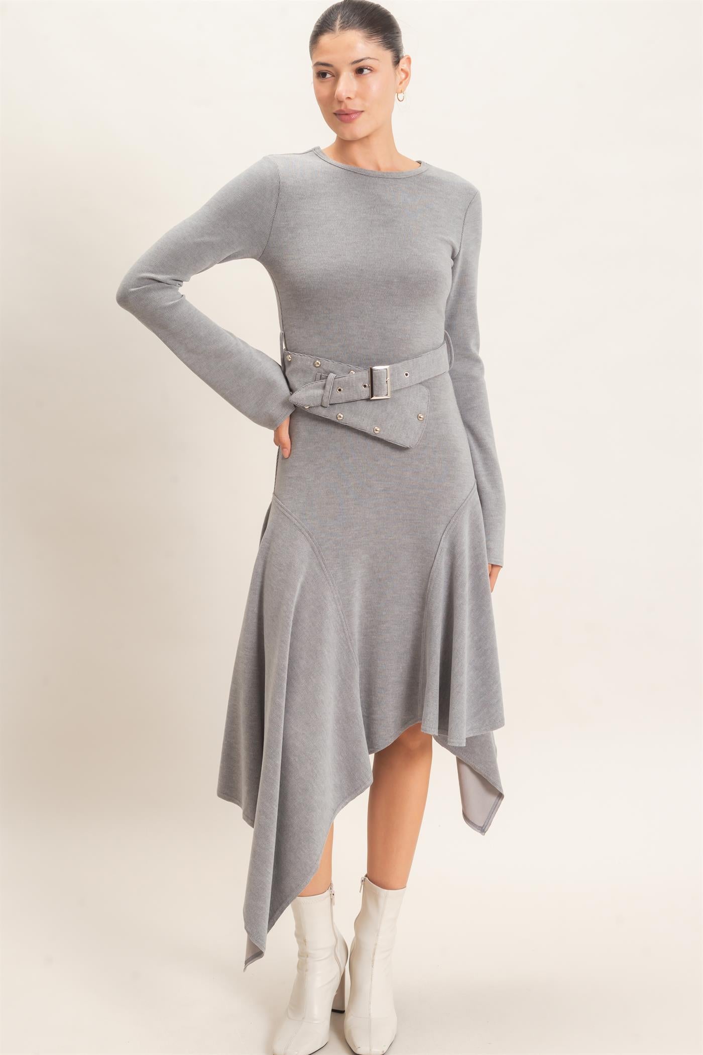 Wholesale Asymmetrical Knit Dress Dresses HF26E992 HEATHER GRAY HYFVE