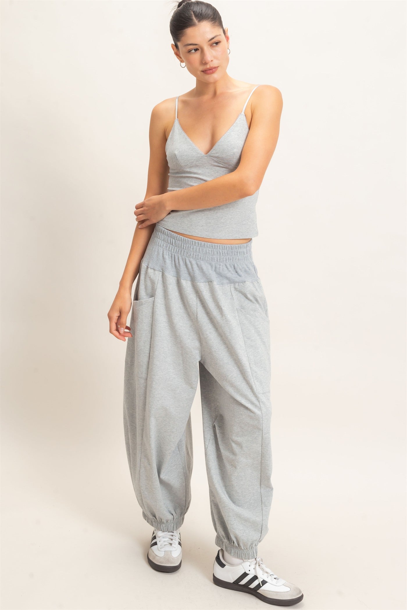 Wholesale Spaghetti Strap Bralette Top Camisoles HF26E621 HEATHER GRAY HYFVE