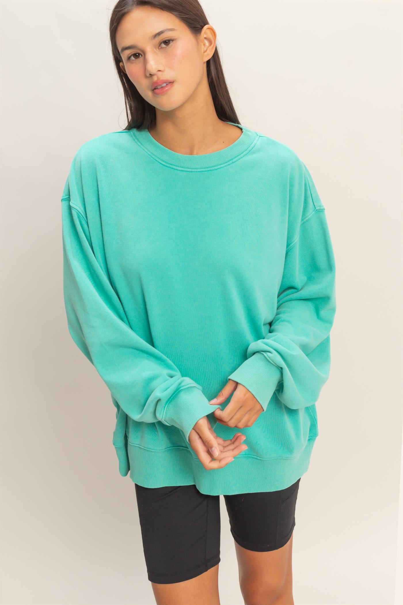 Wholesale Mineral Washed Crew Neck Sweatshirt Sweatshirts DZ26A262 TURQUOISE DOUBLE ZERO