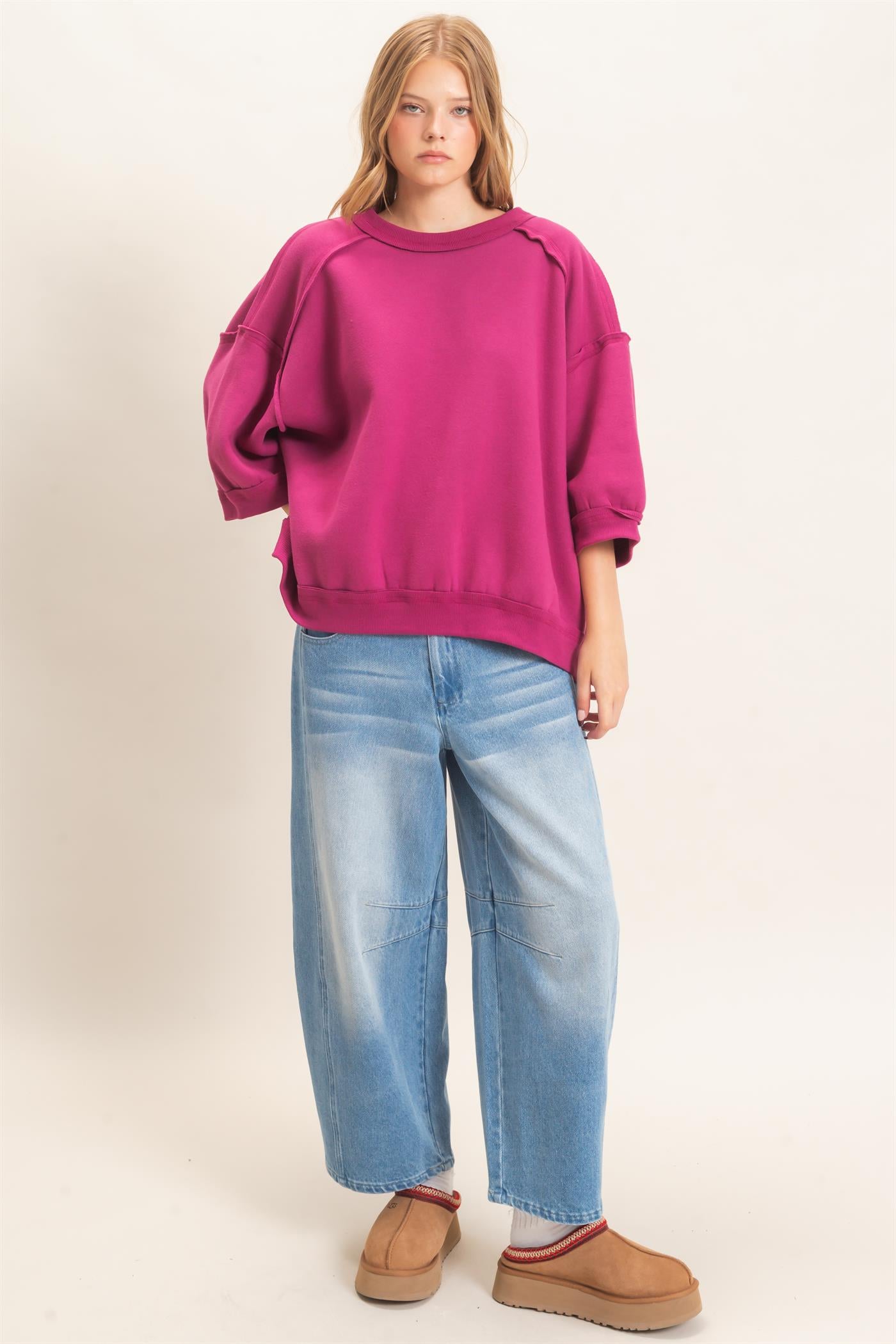 Wholesale Raglan Sleeve Oversized Sweatshirt Sweatshirts HF26E075 PURPLE HYFVE