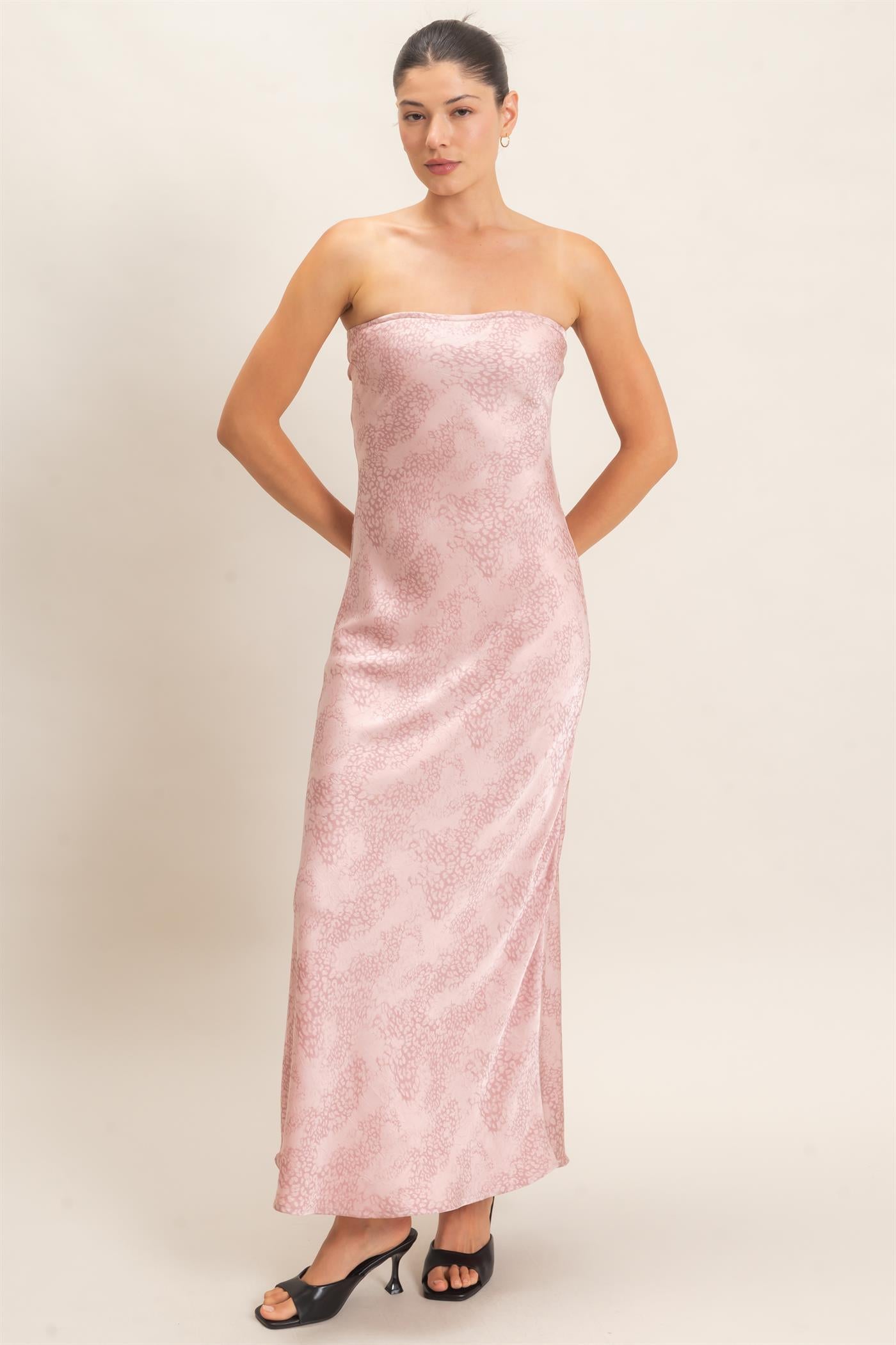 Wholesale Satin Patterned Maxi Dress Dresses HF26F029 PINK HYFVE