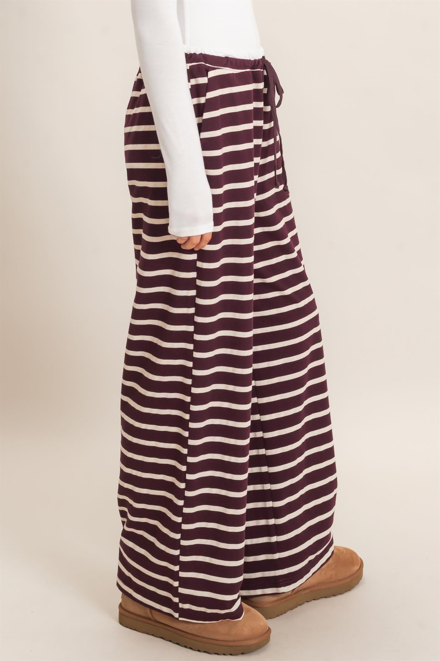 Wholesale Striped Wide-Leg Pants Pants HF26F229-D RASPBERRY/ECRU HYFVE