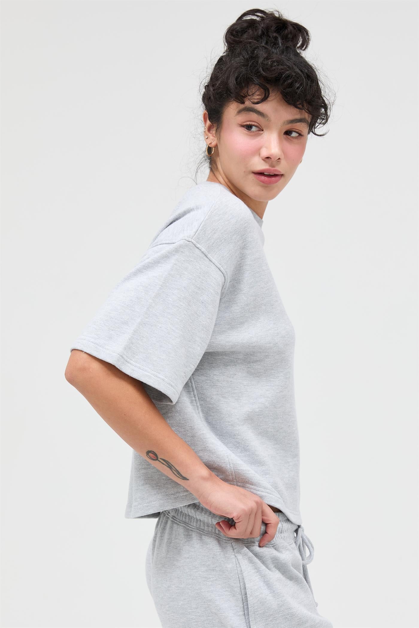 Wholesale Acid Wash Boxy Crew Neck Top T-Shirts DZ26C093 HEATHER GRAY DOUBLE ZERO