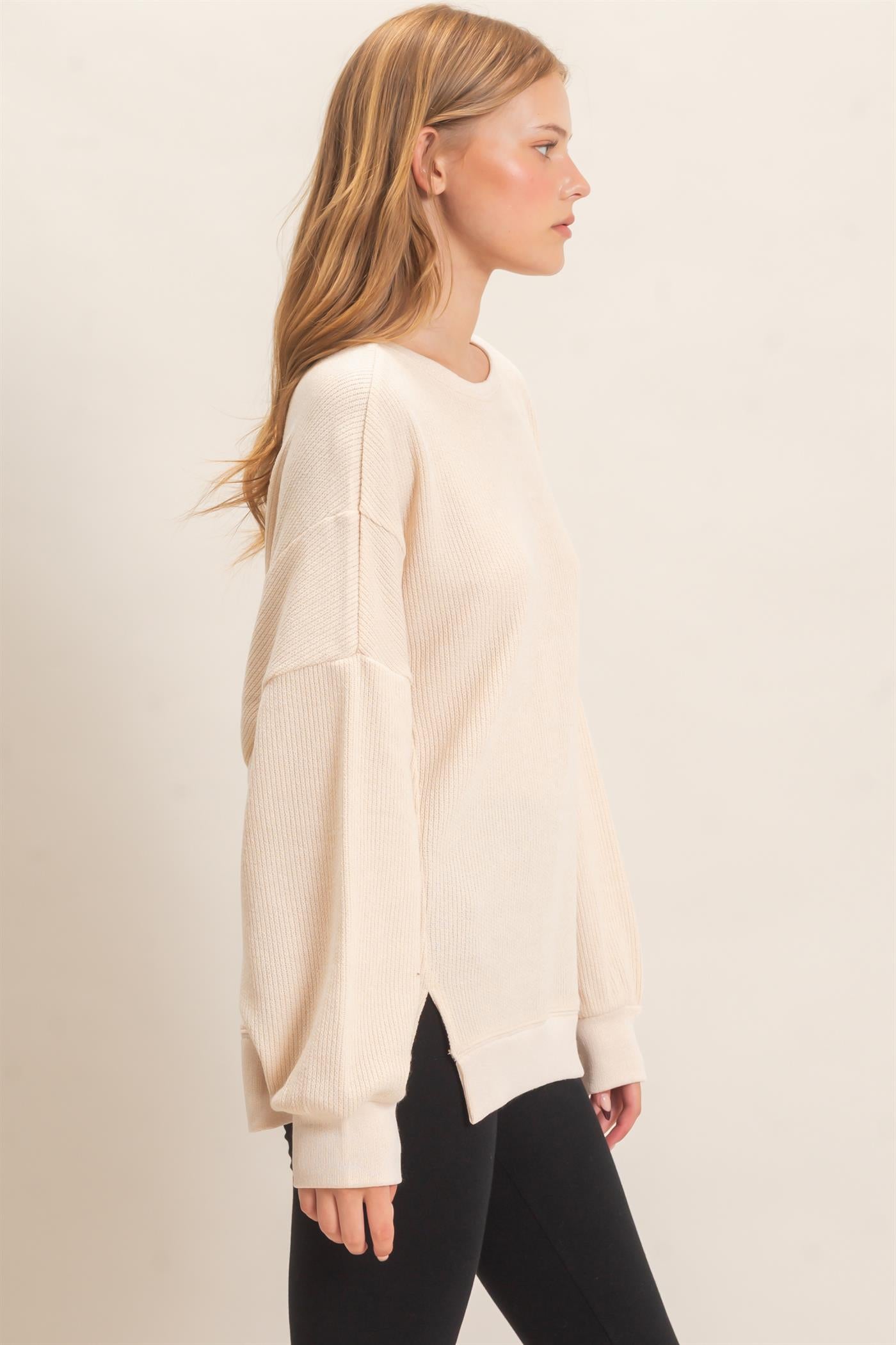 Wholesale Ribbed Boat Neck Knit Top Clothing Tops HF26E852 CREAM HYFVE