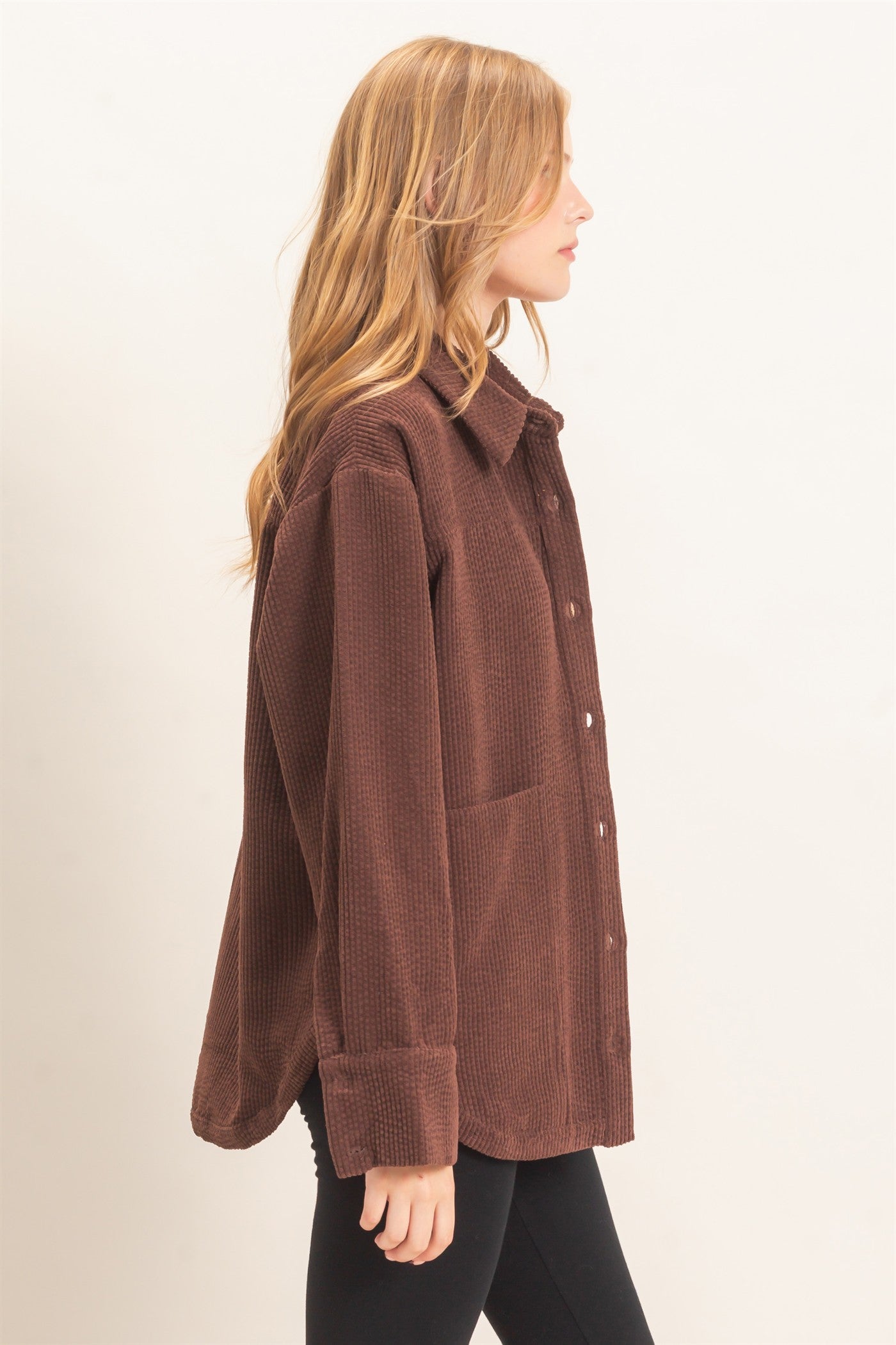 Wholesale Corduroy Button-Up Shirt Outerwear HF26F163 CHOCOLATE HYFVE