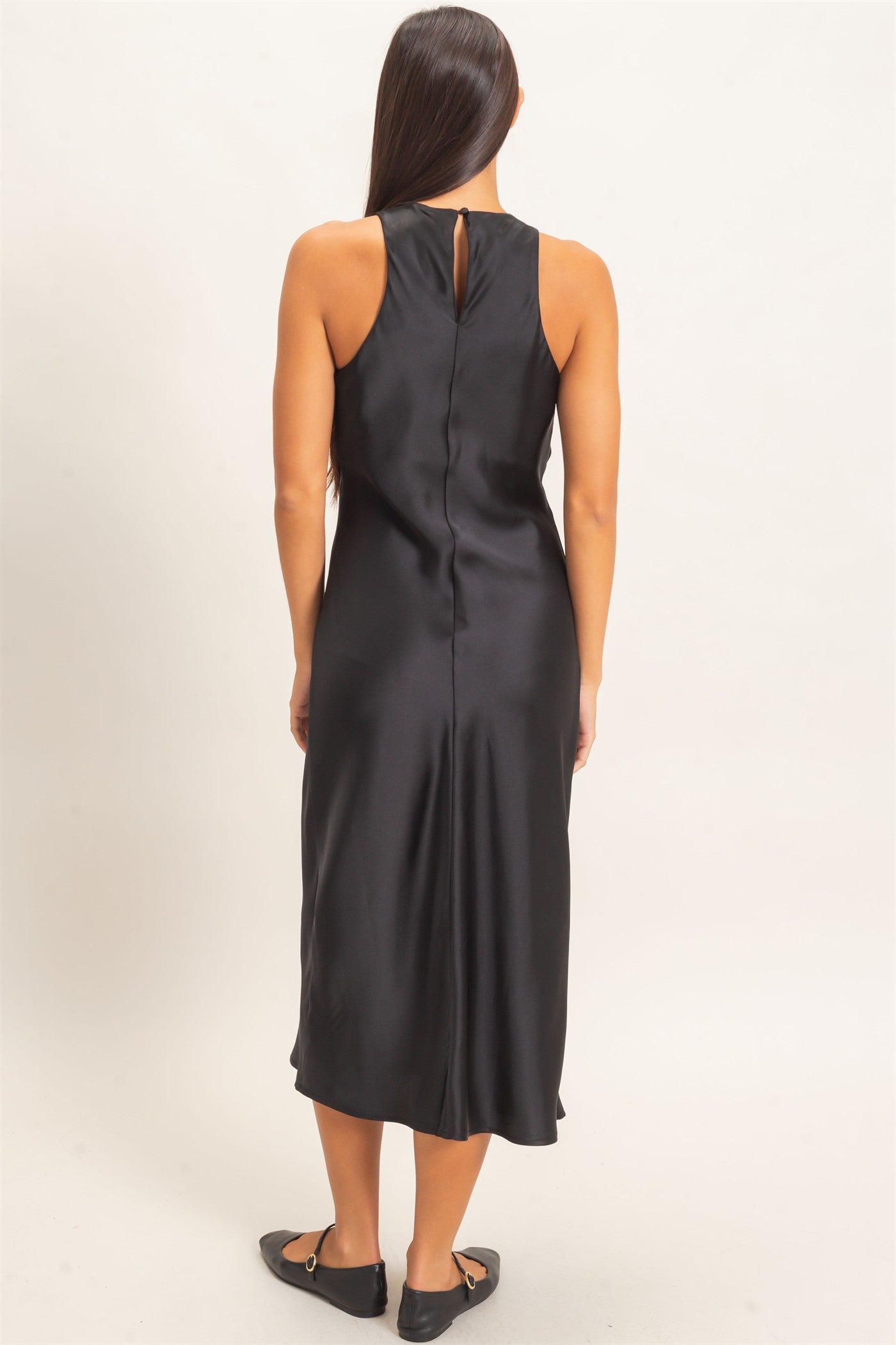 Wholesale Sleeveless Satin Midi Dress Dresses DZ26E257 BLACK DOUBLE ZERO