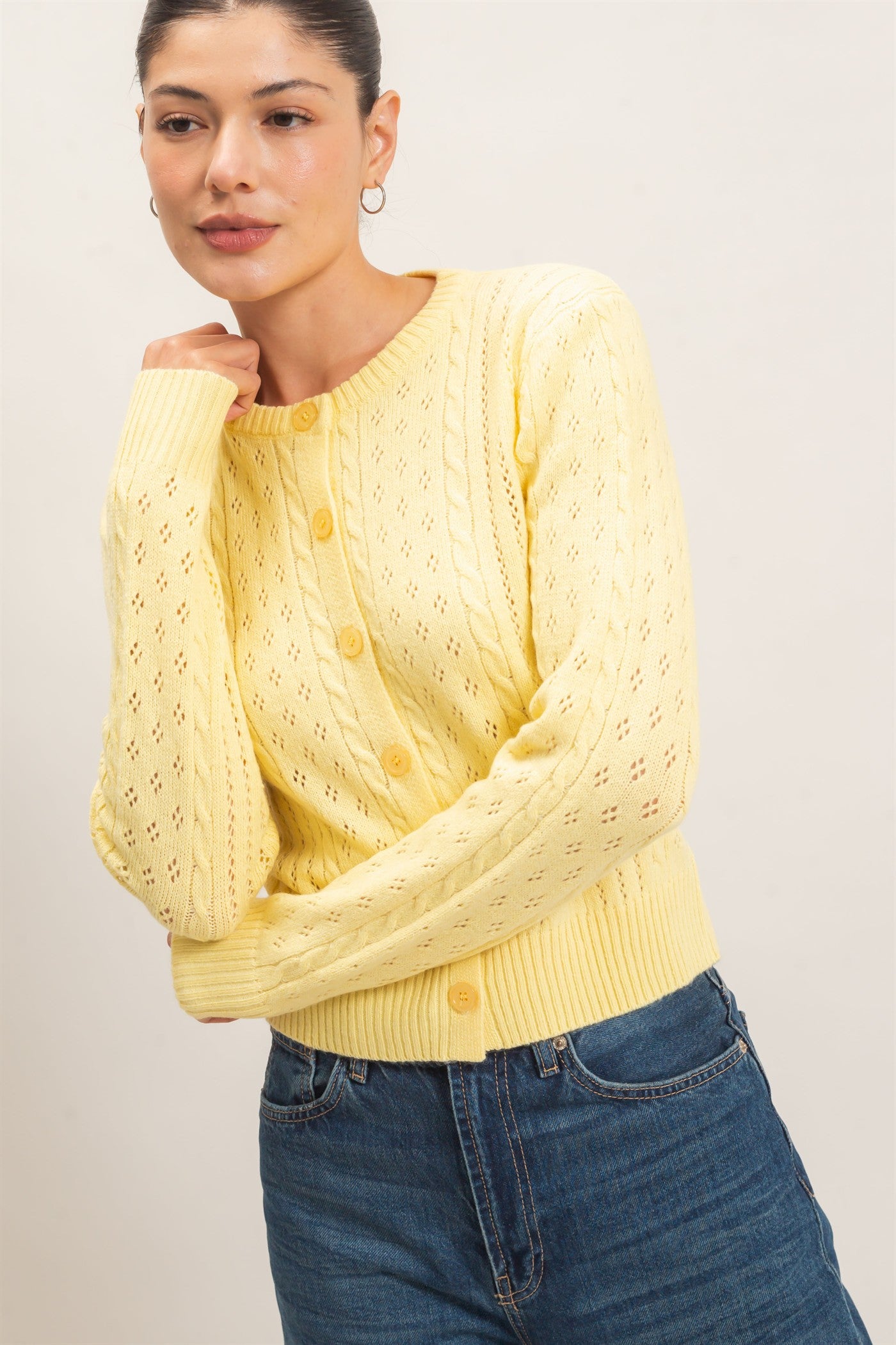 Wholesale Cable Knit Cardigan Cardigans HF26E150 PASTEL YELLOW HYFVE