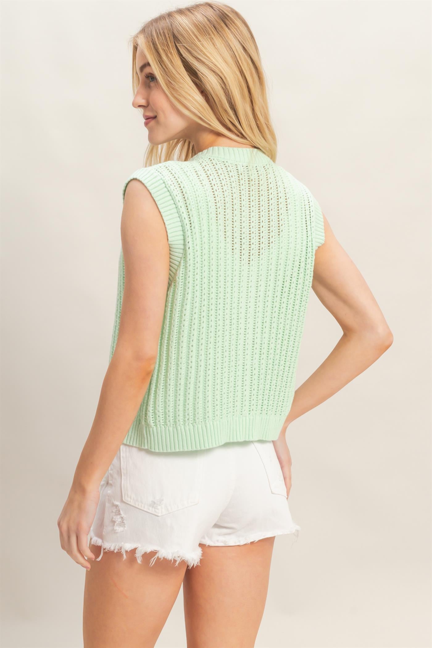 Wholesale Sleeveless Ribbed Button Top Sweaters HF26A356 L.SAGE HYFVE
