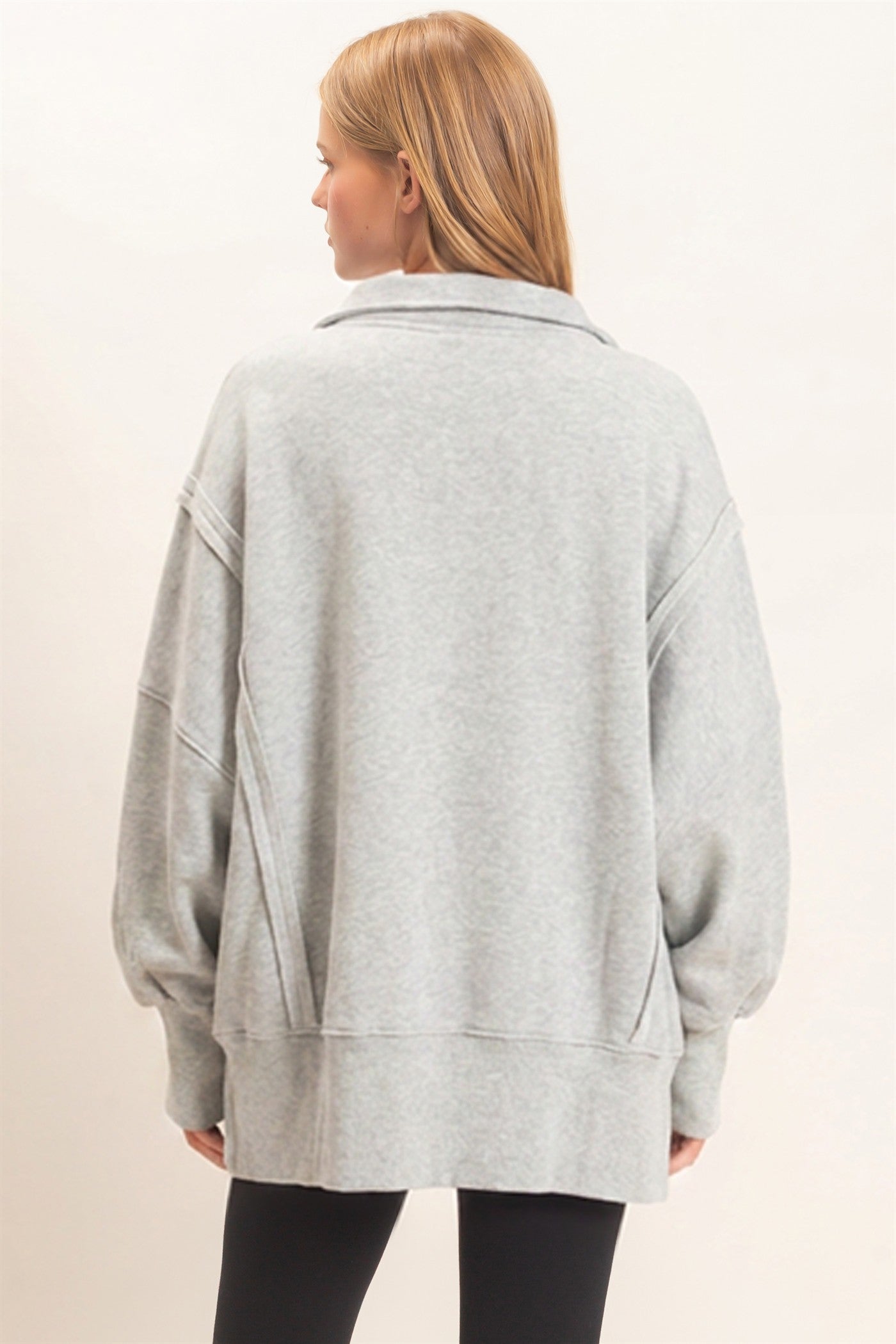 Wholesale Mineral Wash Snap Collar Pullover Clothing Tops HF26F086-D HEATHER GRAY HYFVE