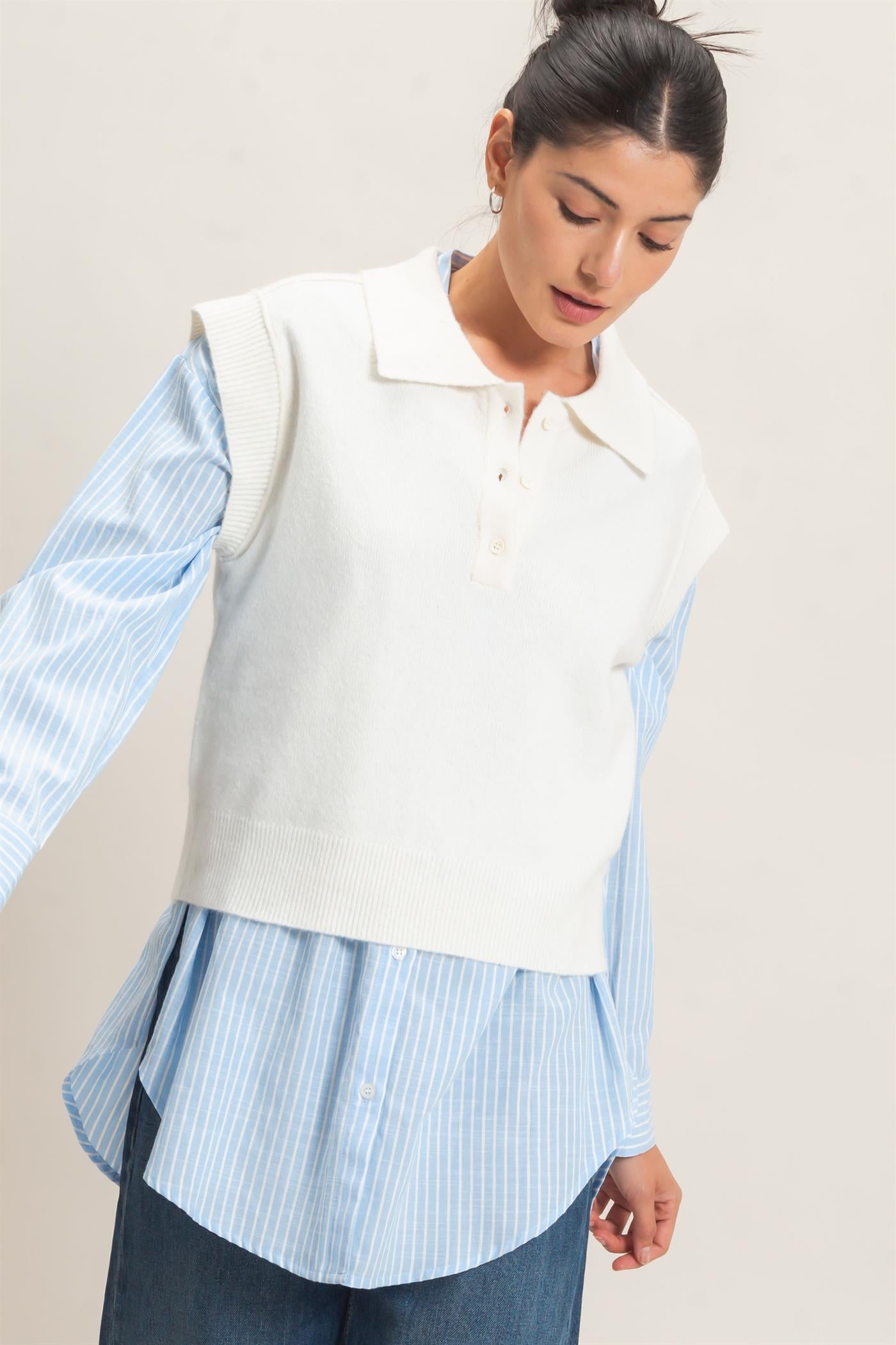 Wholesale Short Sleeve Polo Sweater Sweaters HF26E352 CREAM HYFVE