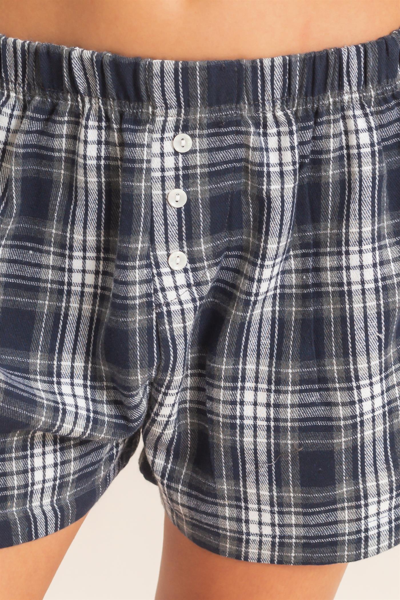 Wholesale Plaid Shorts With Button Front Shorts DZ26F270 NAVY DOUBLE ZERO