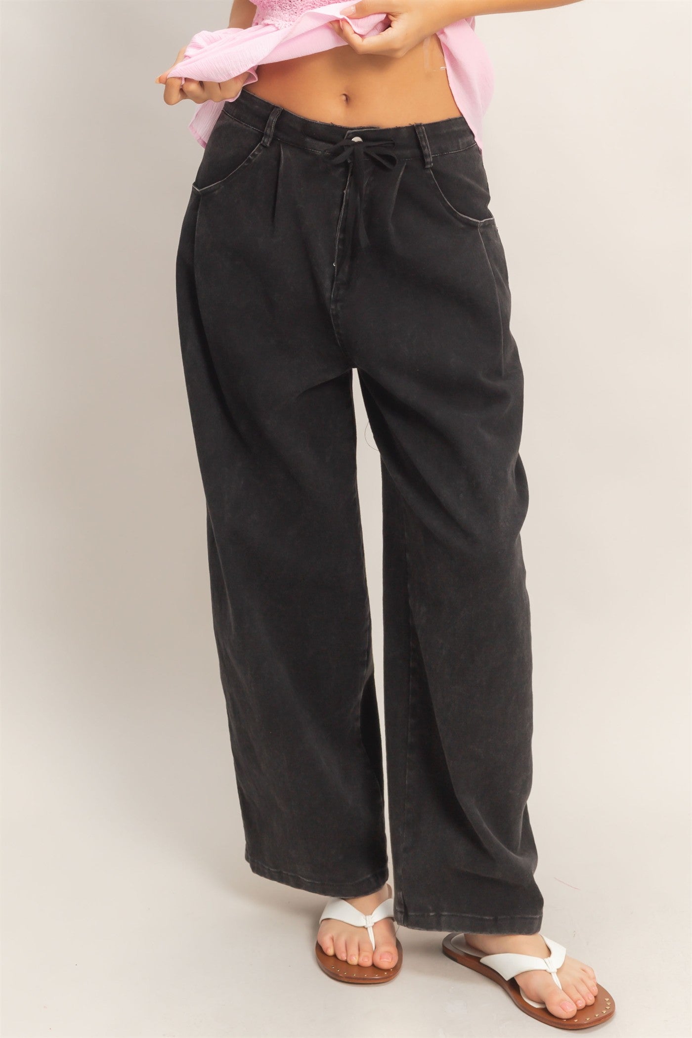 Wholesale Drawstring Wide-Leg Pants Pants HF26A393 BLACK HYFVE