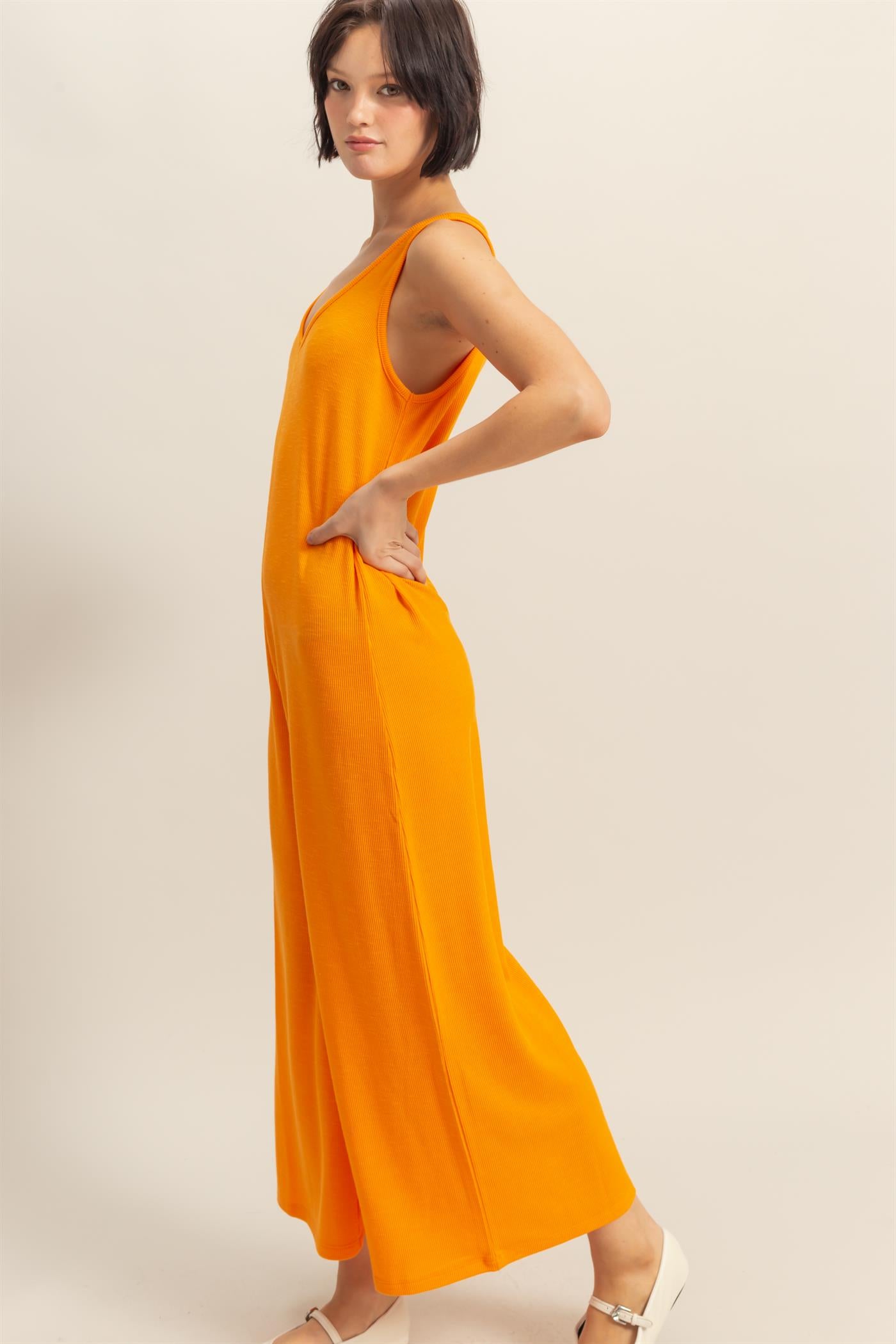 Wholesale V-Neck Sleeveless Wide Leg Jumpsuit Clothing DZ25C805 ORANGE DOUBLE ZERO