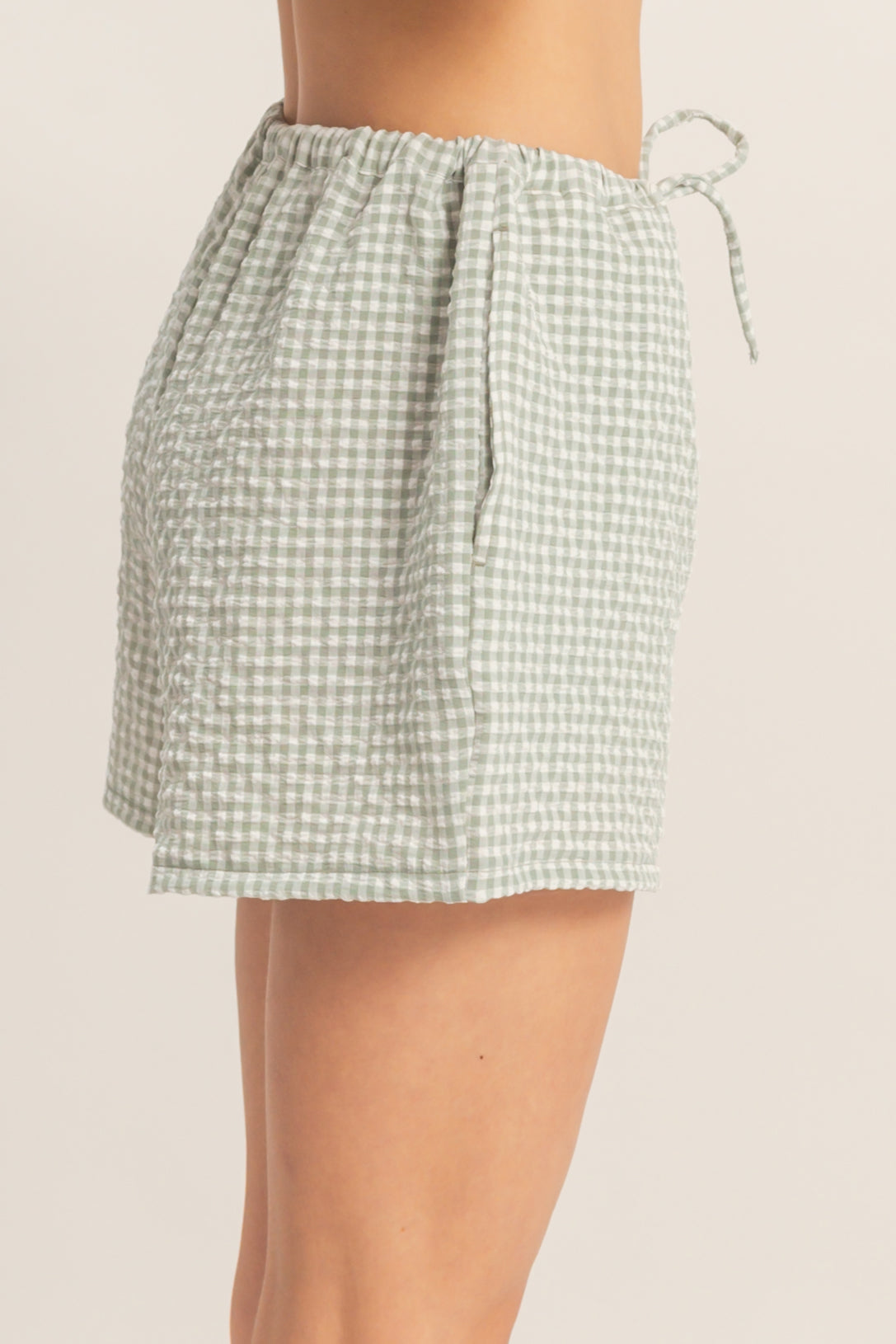 Wholesale Gingham Relaxed Fit Shorts Shorts DZ26A929 SAGE GREEN DOUBLE ZERO