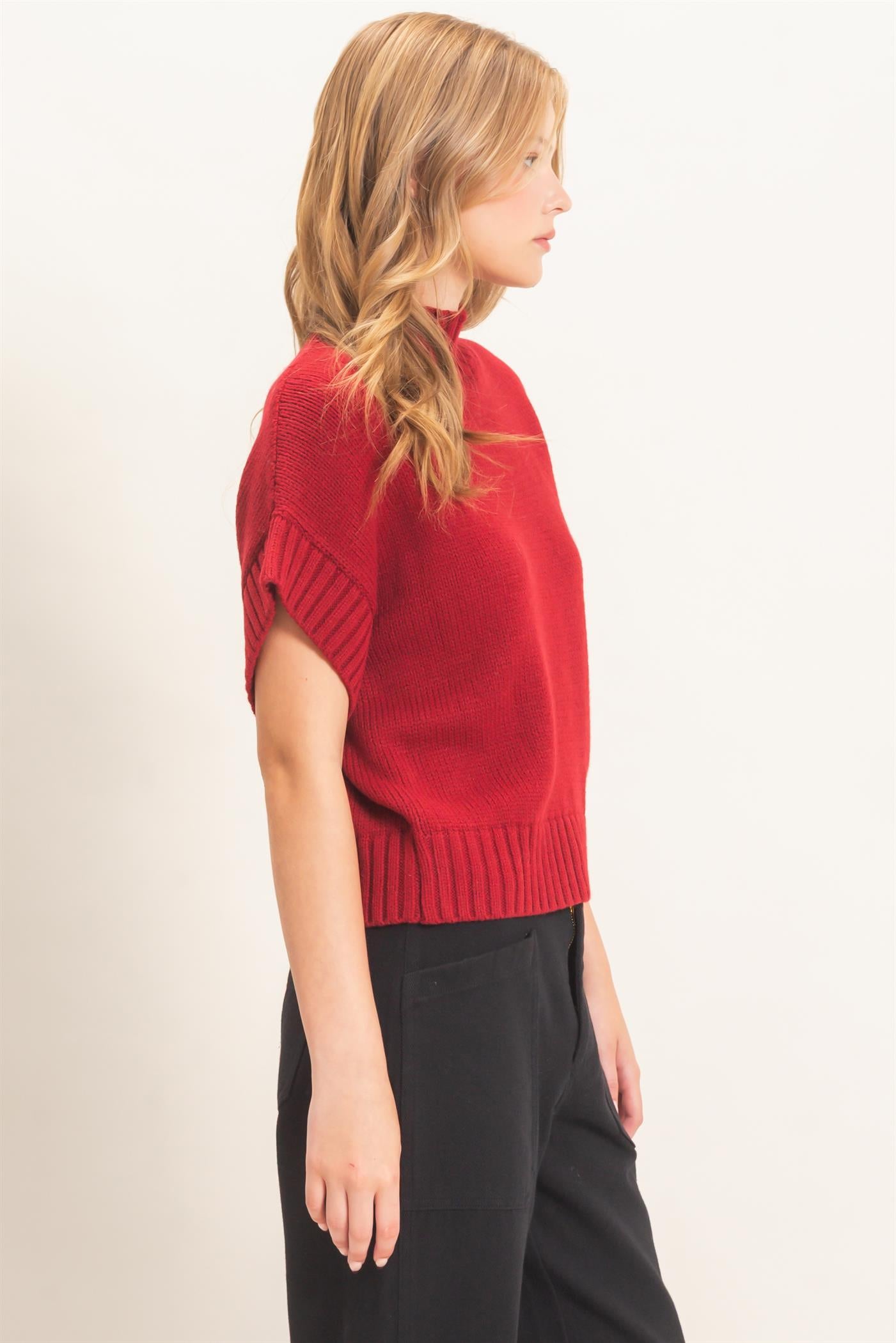 Wholesale Ribbed Mock Neck Sweater Vest Sweaters HF26F186-D PAPRIKA HYFVE