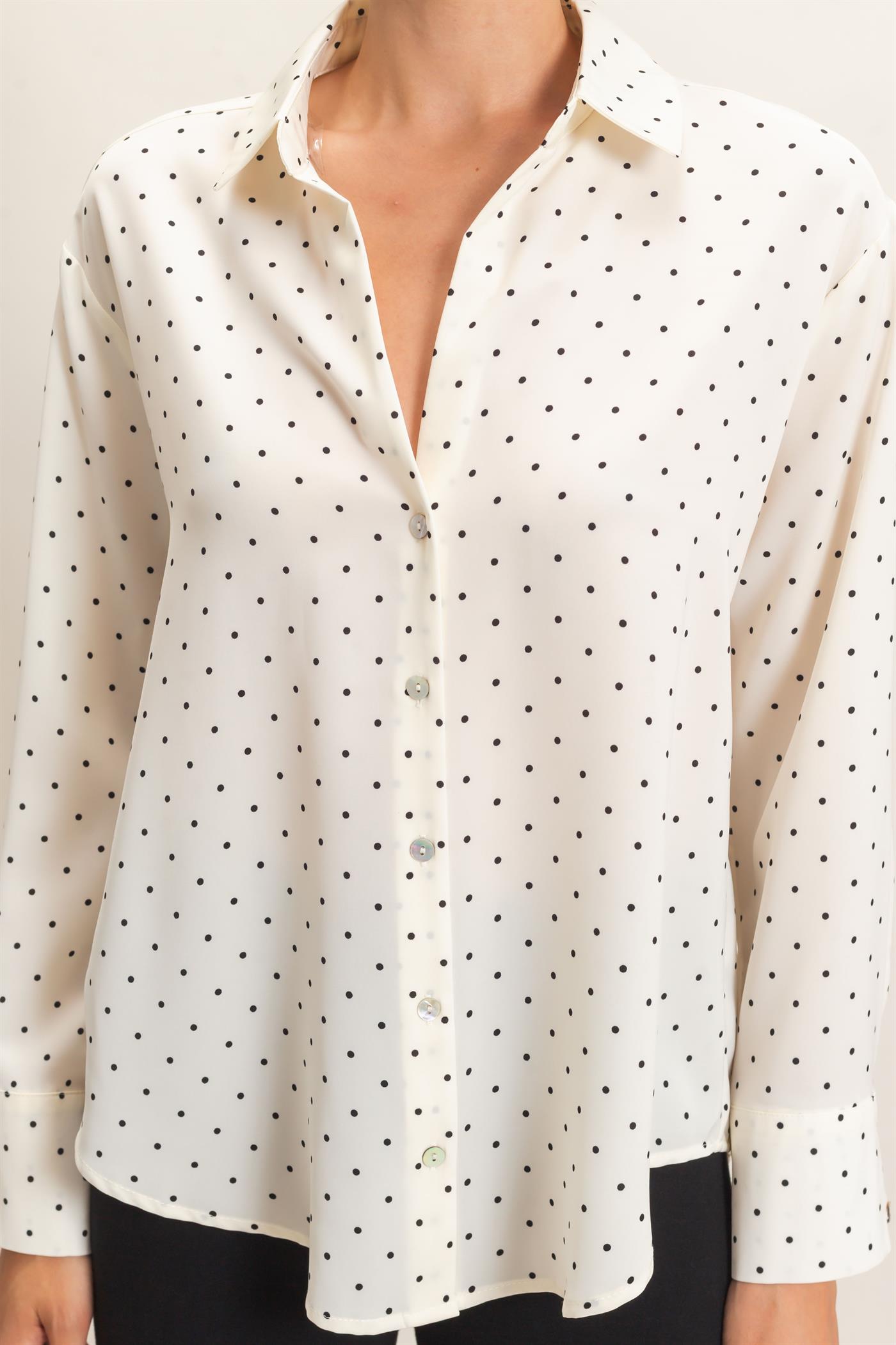 Wholesale Button-Up Polka Dot Shirt Shirts HF26F401 CREAM HYFVE