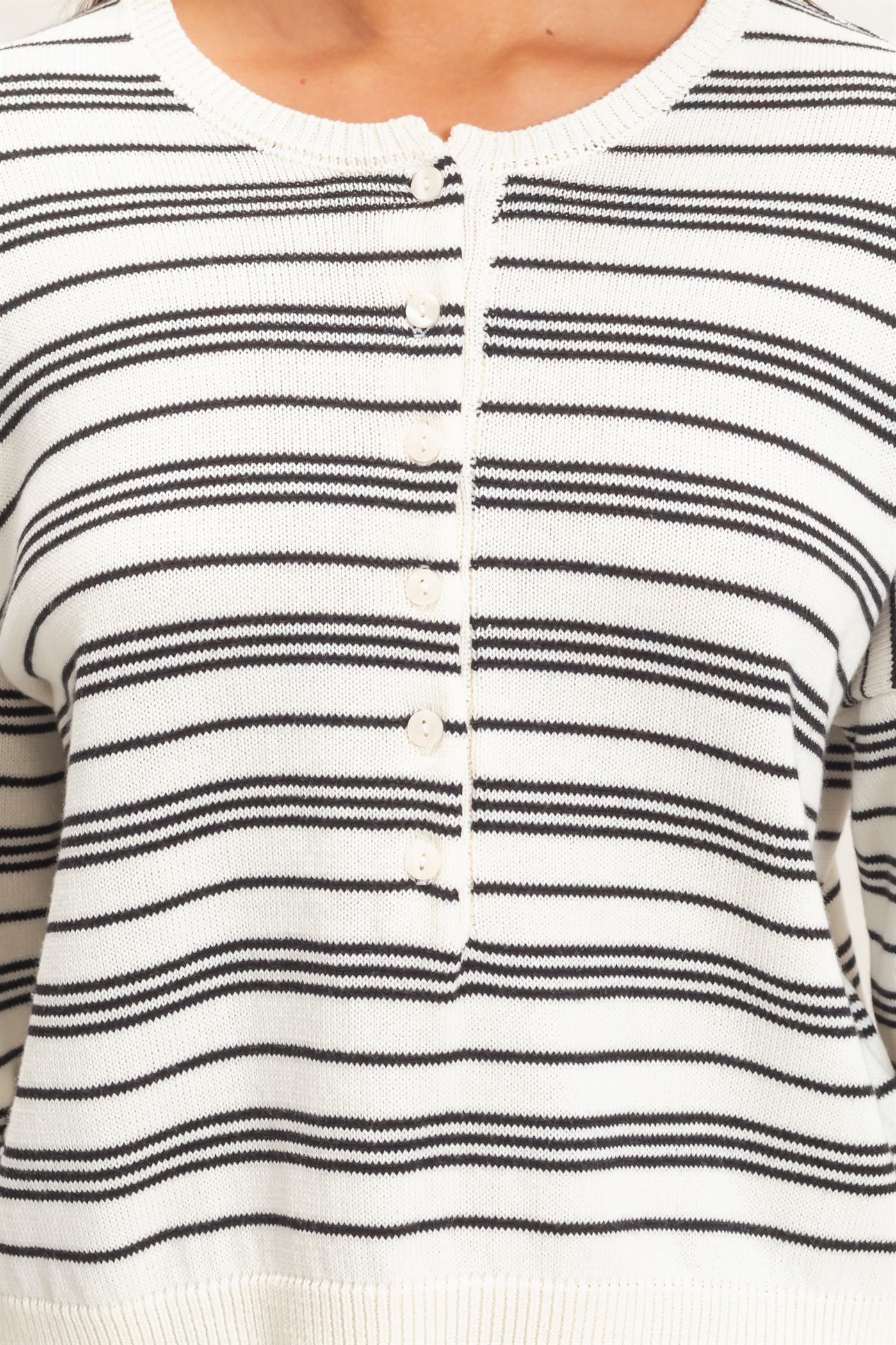 Wholesale Striped Henley Sweater Sweaters DZ26E113 CREAM DOUBLE ZERO