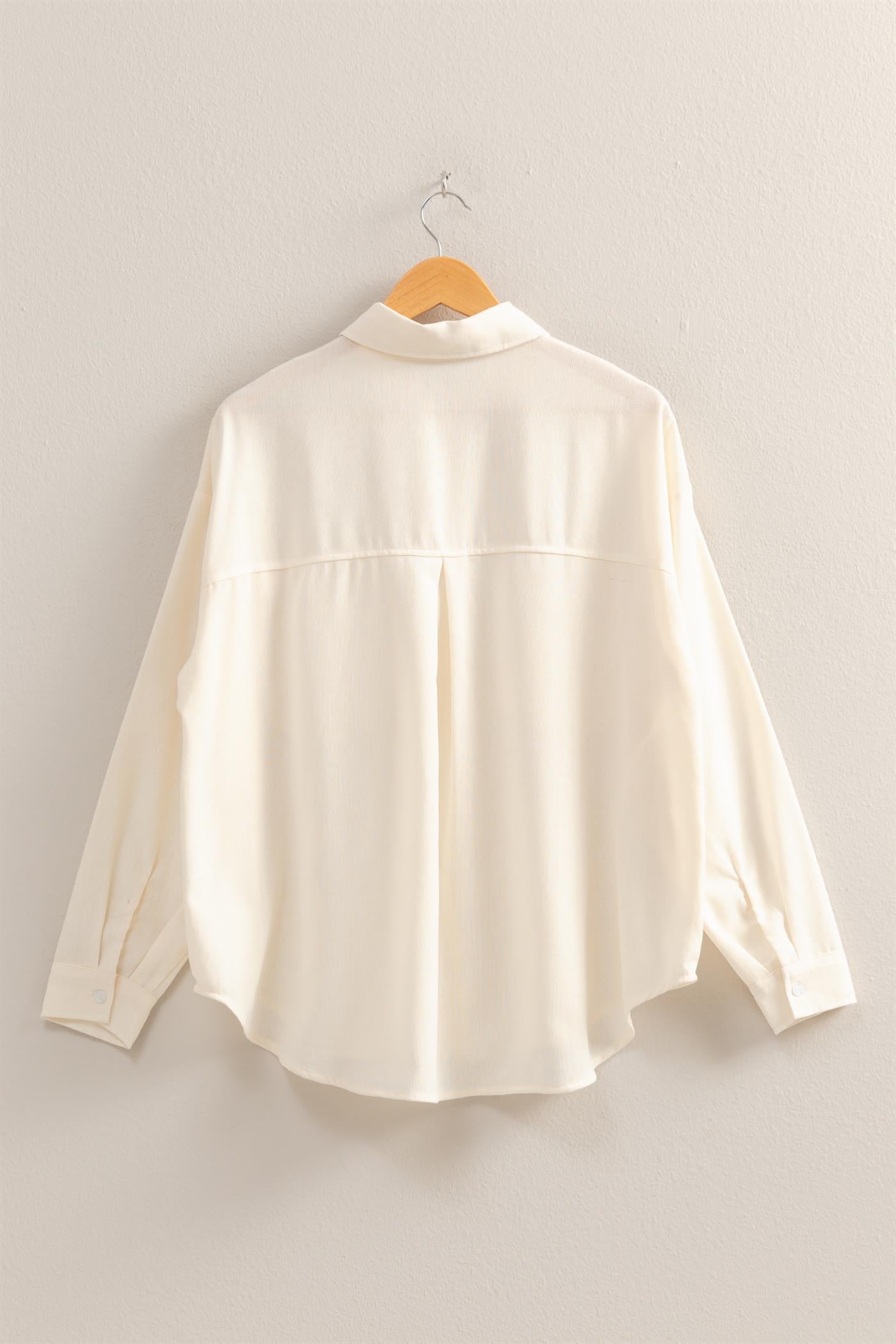 Wholesale Sand Washed Relaxed Long Sleeve Shirt Clothing Tops DZ24C609 WHITE DOUBLE ZERO