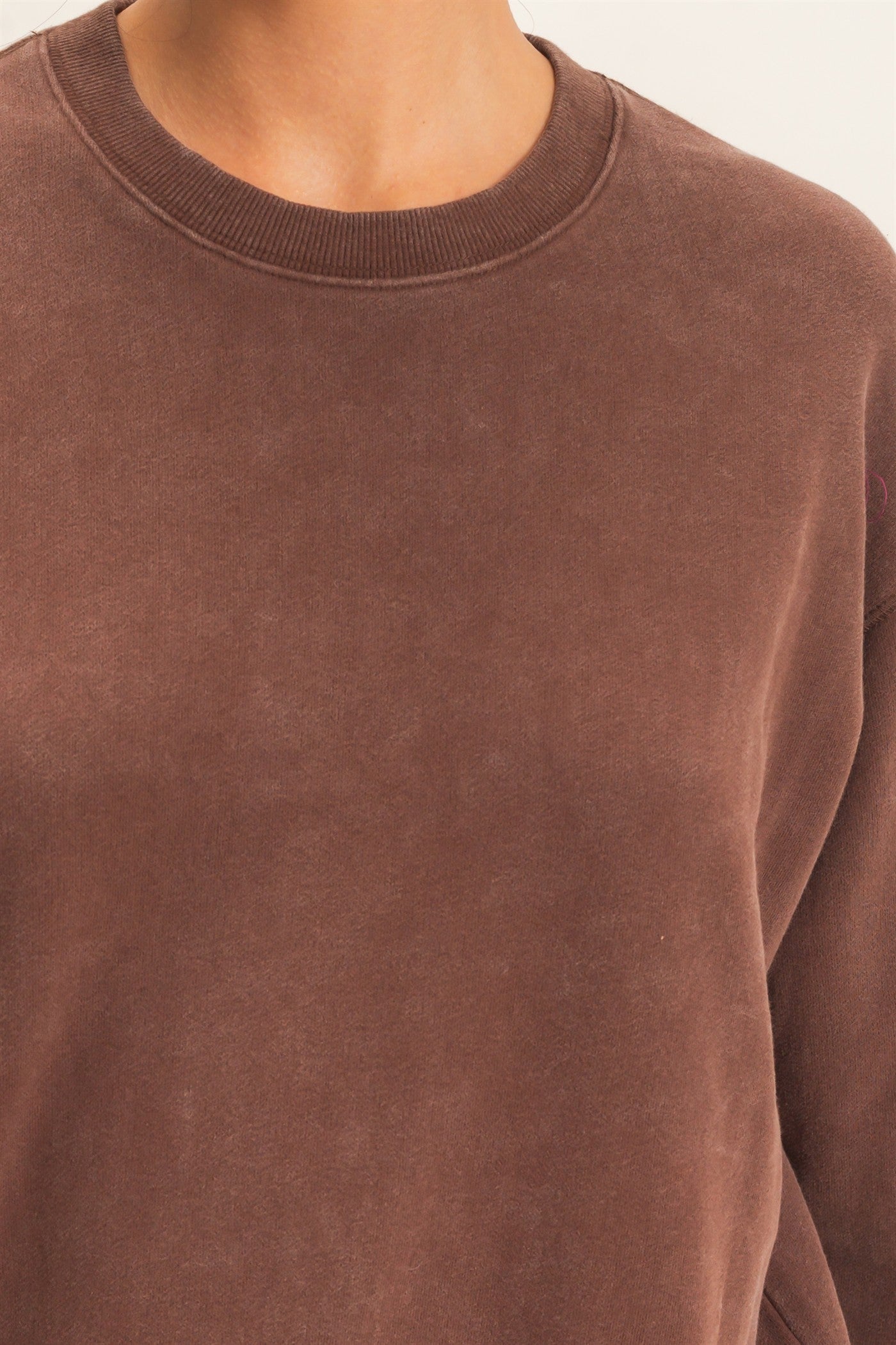 Wholesale Acid Wash Crew Neck Sweatshirt Sweatshirts DZ26E082 DARK BROWN DOUBLE ZERO
