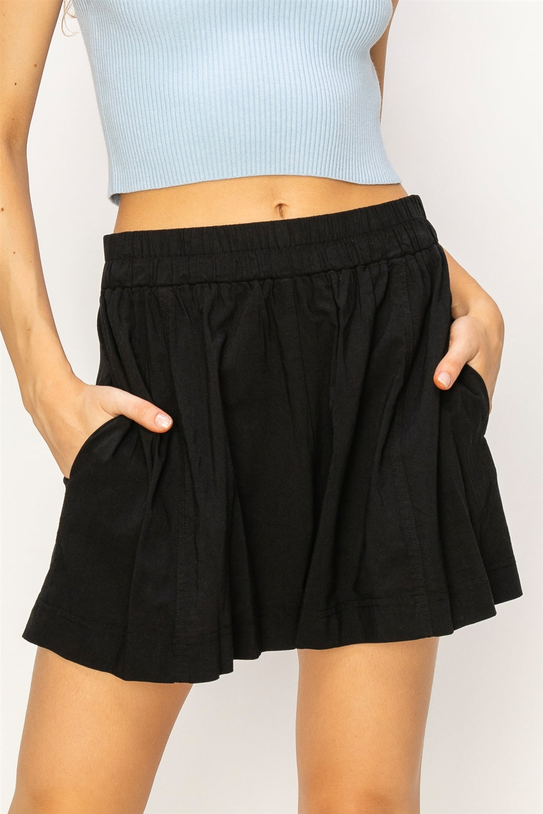 Wholesale Seam Detail High Waist Shorts Shorts DZ24A421 BLACK DOUBLE ZERO
