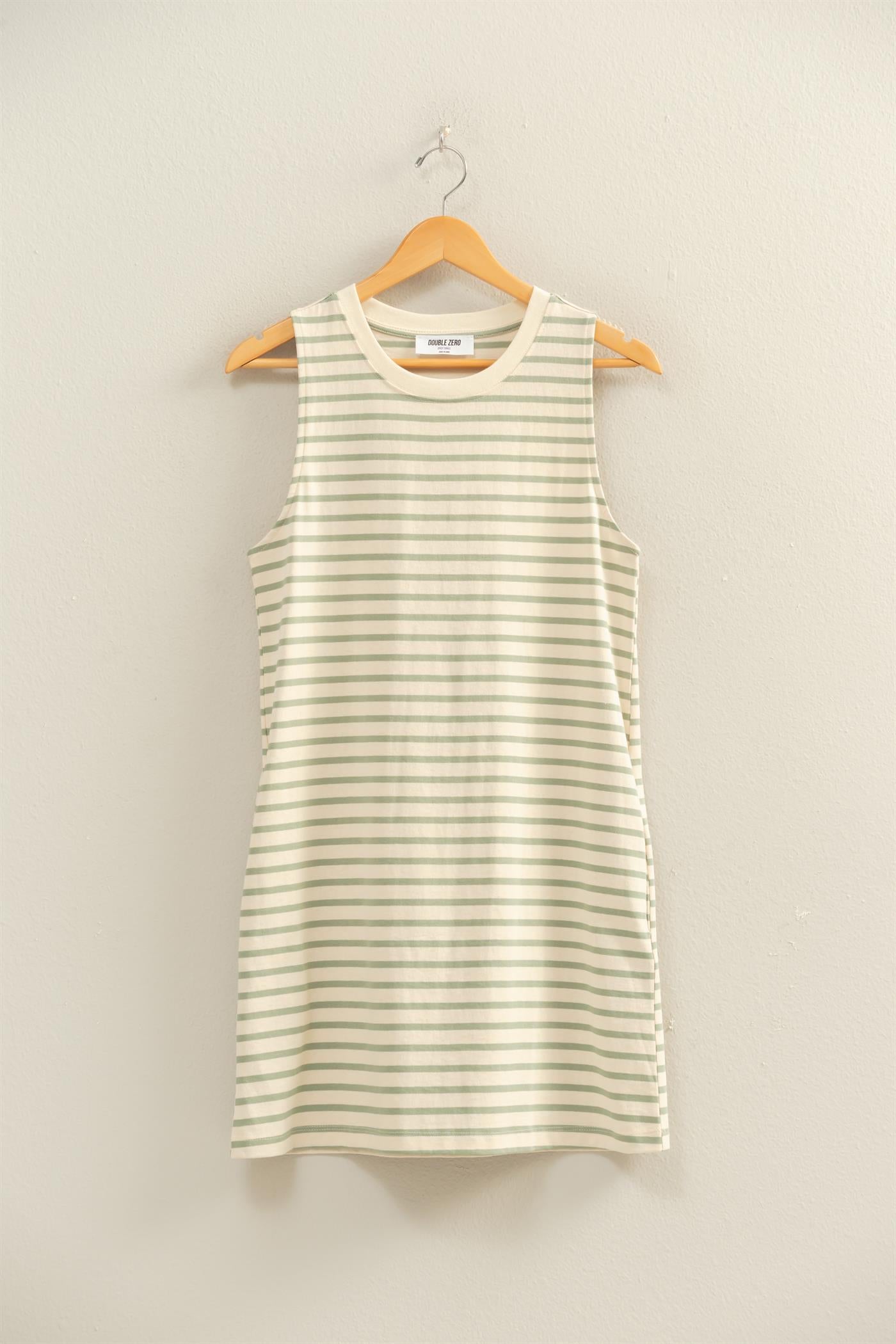 Wholesale Striped Sleeveless Mini Dress Dresses DZ26C068 SAGE GREEN DOUBLE ZERO
