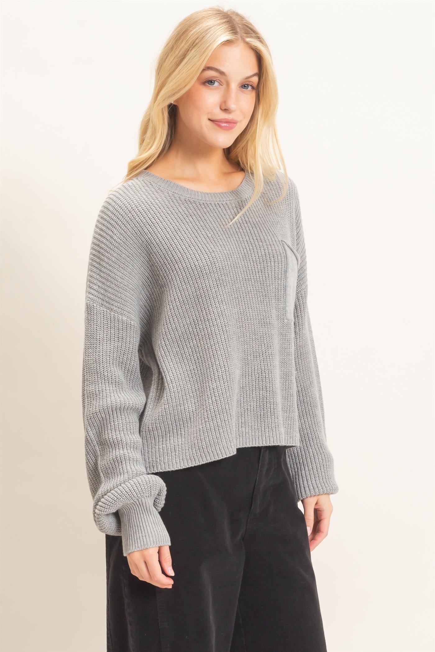 Wholesale Ribbed Drop Shoulder Sweater Sweaters HF26F181 H.GRAY HYFVE