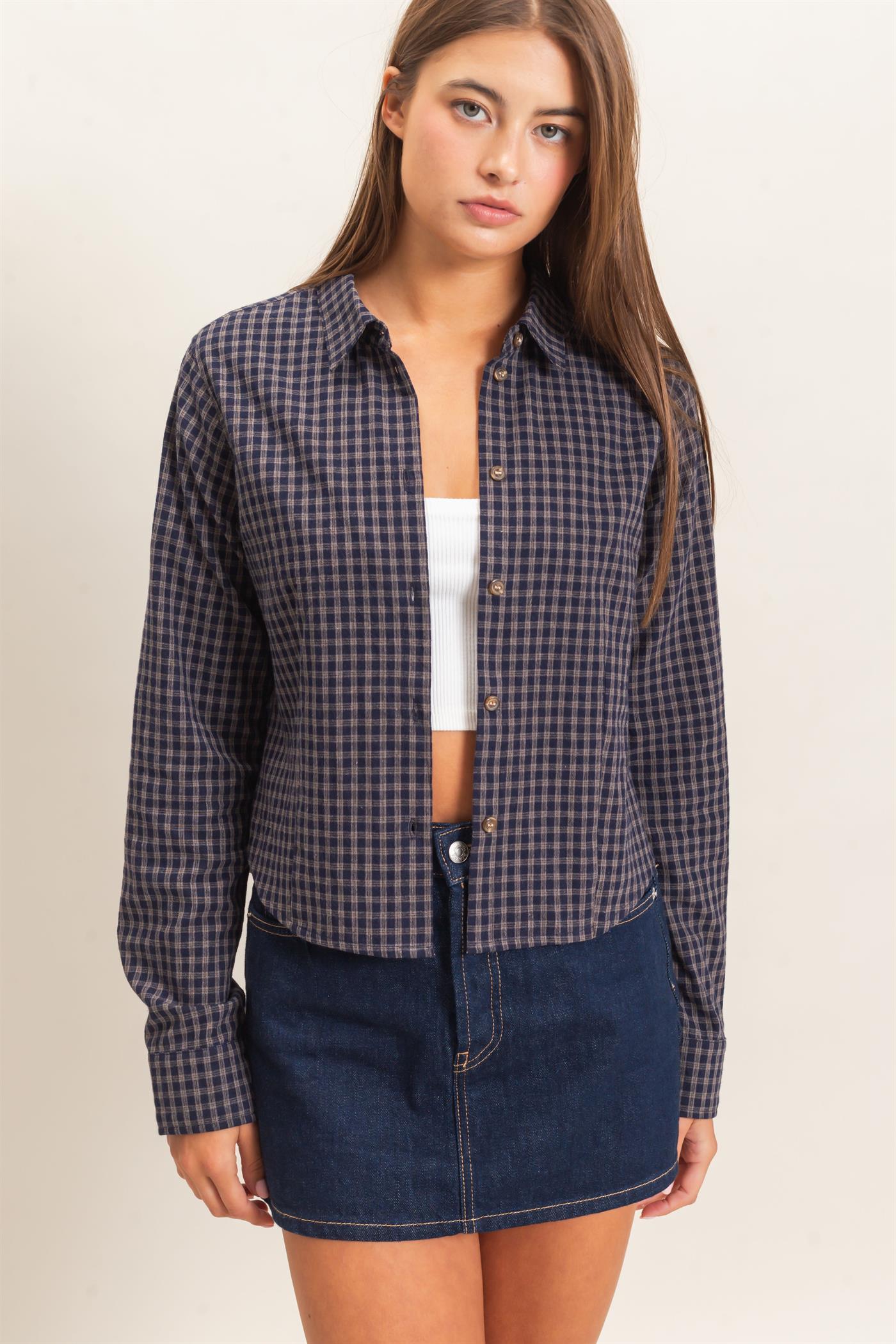 Wholesale Plaid Long Sleeve Shirt Shirts DZ26E910 NAVY DOUBLE ZERO