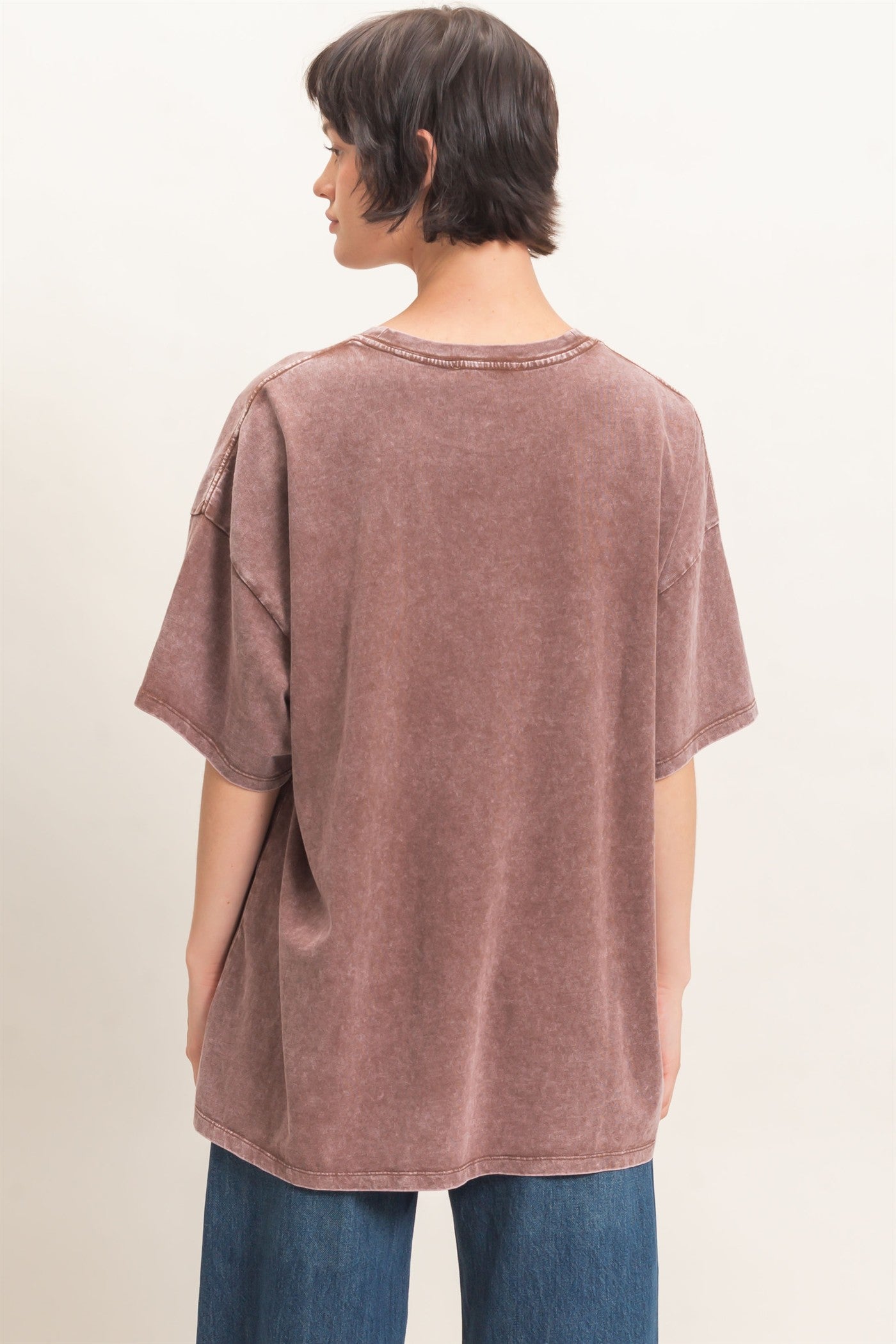 Wholesale Mineral Wash Oversized Crew Neck T-Shirts Clothing Tops DZ26C961 DARK BROWN DOUBLE ZERO