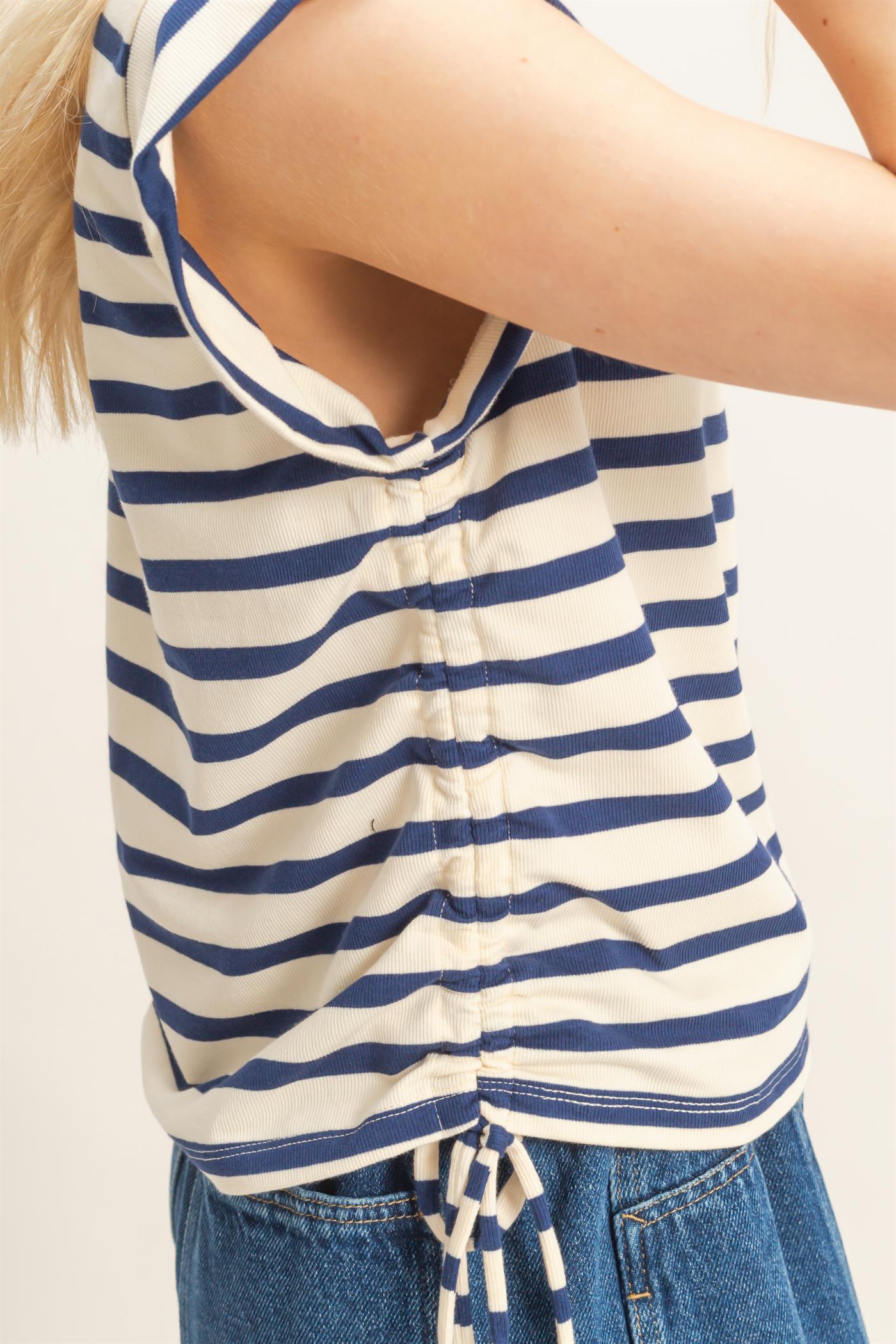 Wholesale Striped Sleeveless Tie-Side Top Clothing Tops HF26A500 NAVY HYFVE