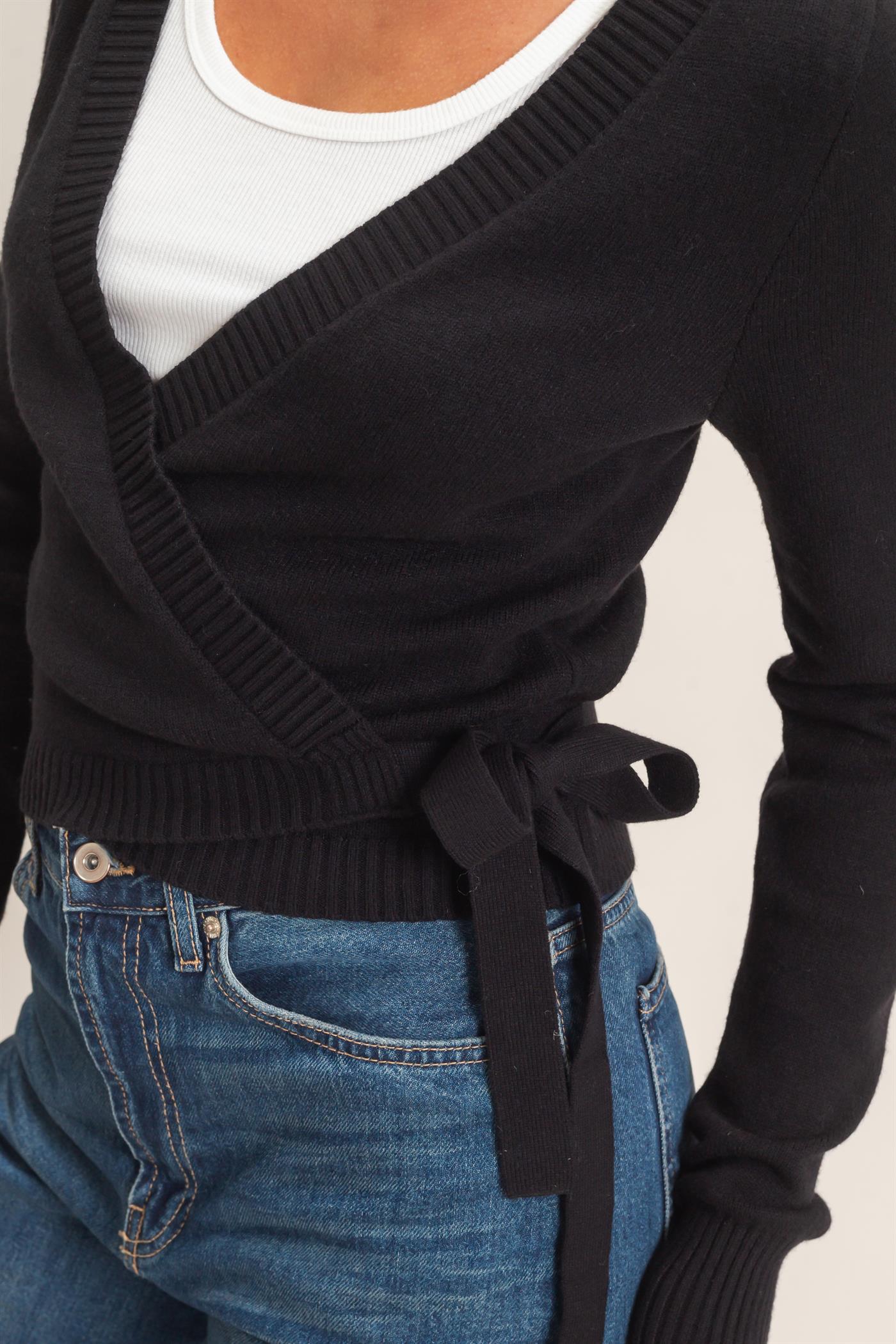 Wholesale Wrap Knit Cardigan Sweaters DZ26F393 BLACK DOUBLE ZERO