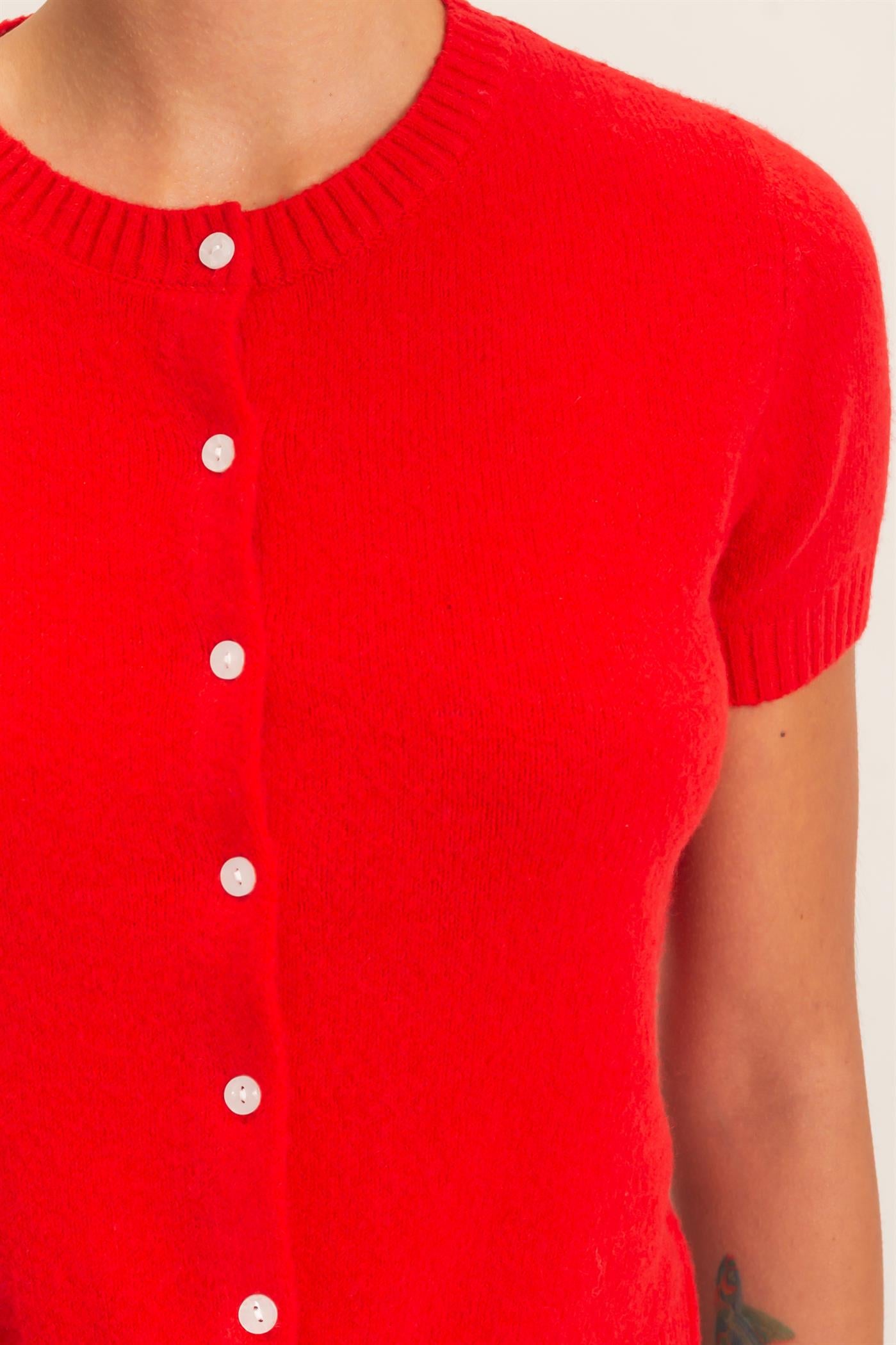 Wholesale Crew Neck Short Sleeve Cardigan Cardigans DZ26E108 RED DOUBLE ZERO