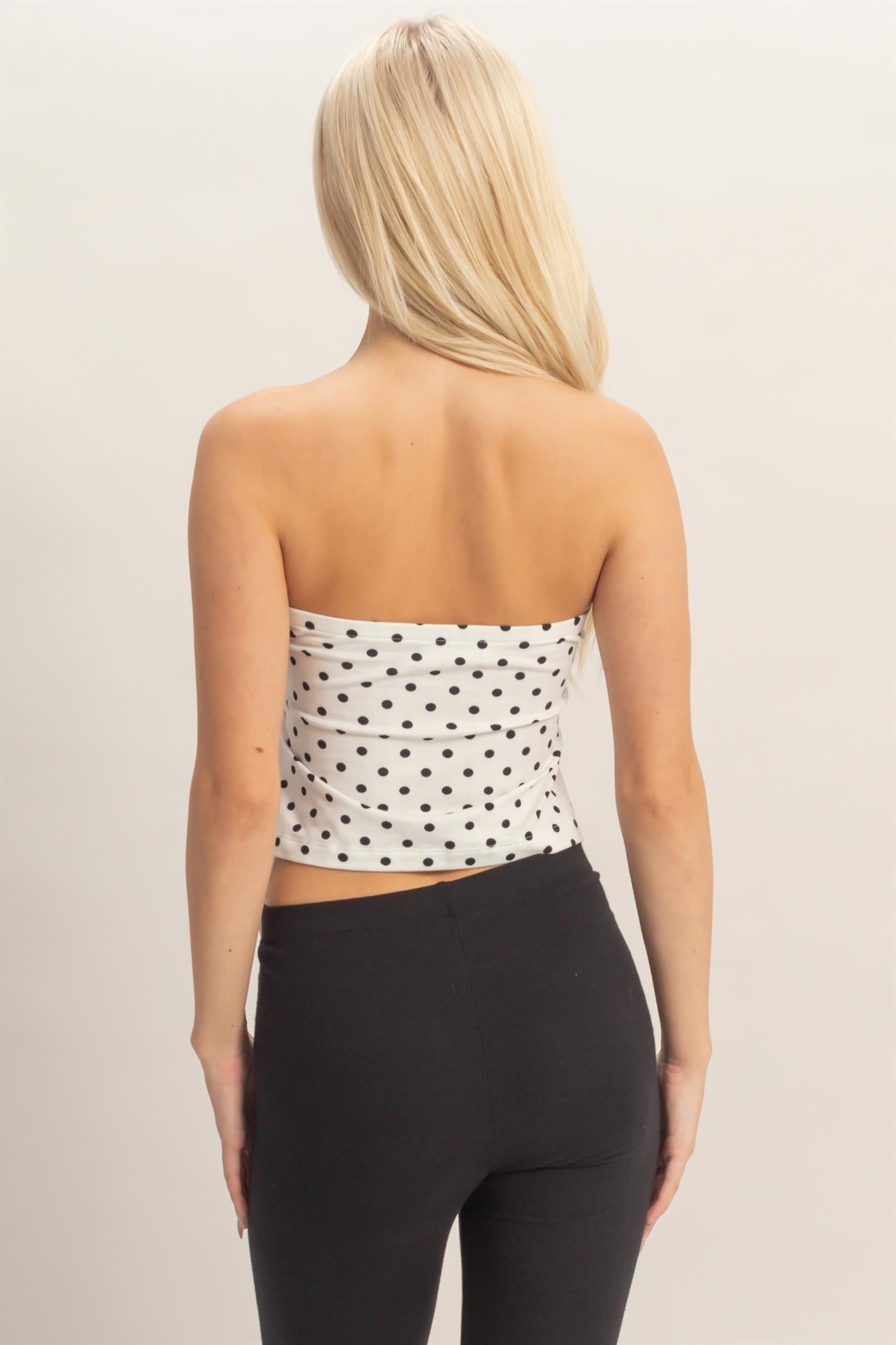 Wholesale Polka Dot Triangle Tube Top Clothing Tops DZ26C347 WHITE DOUBLE ZERO