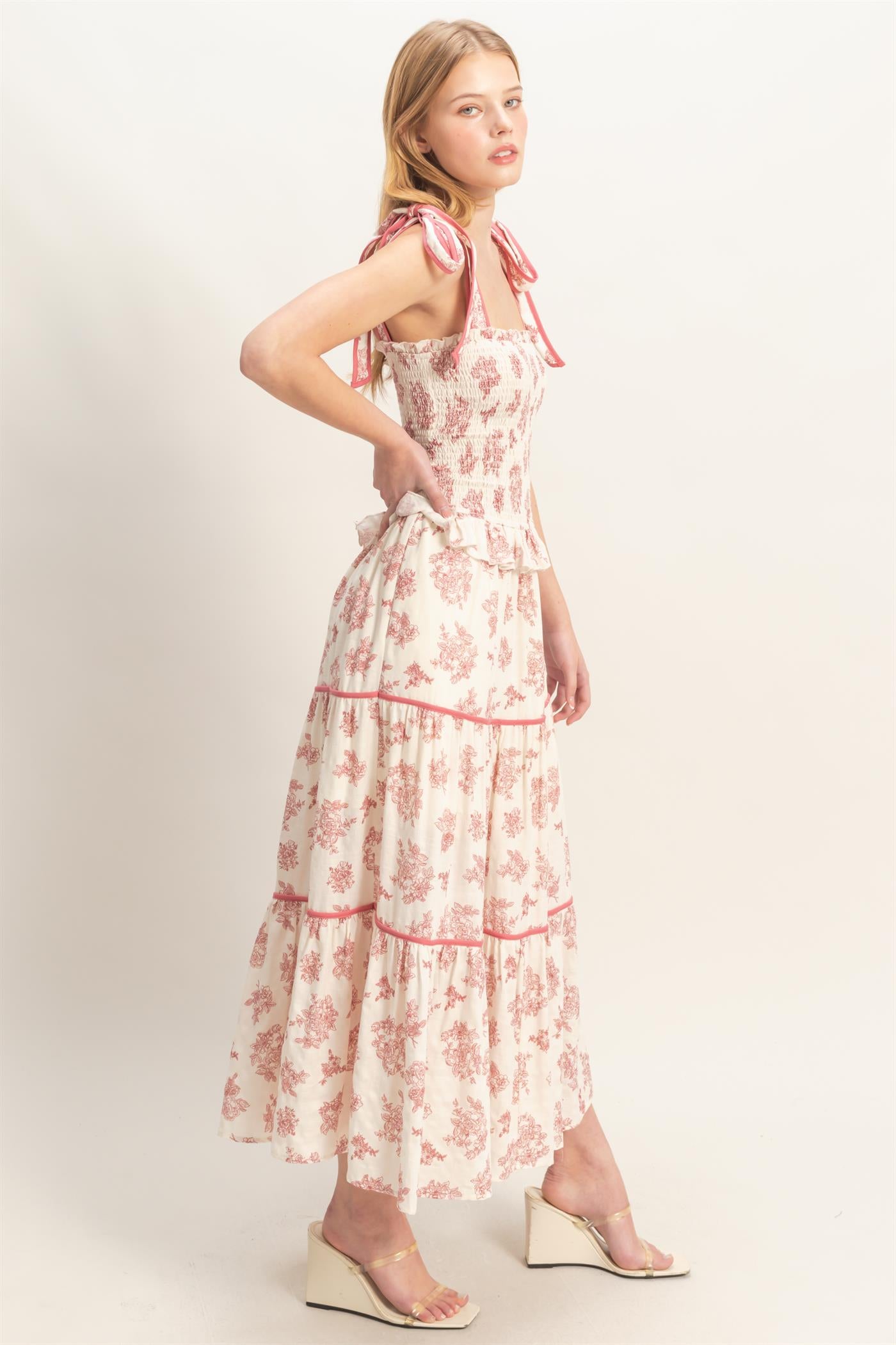 Wholesale Floral Tiered Sundress Dresses HF26A492-D BURGUNDY HYFVE