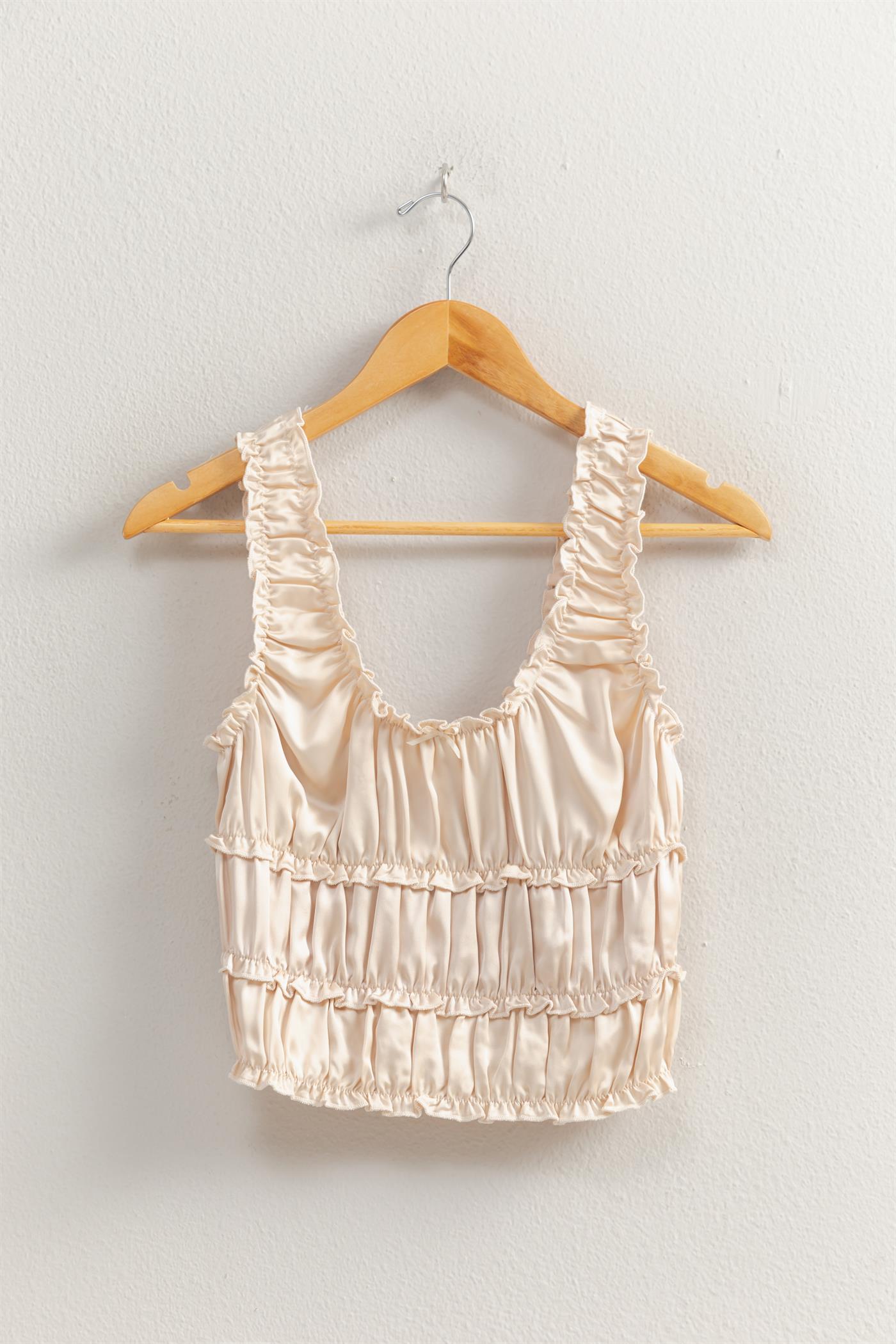 Wholesale Ruched Satin Sleeveless Crop Top Clothing Tops DZ25C172 ALPACA DOUBLE ZERO