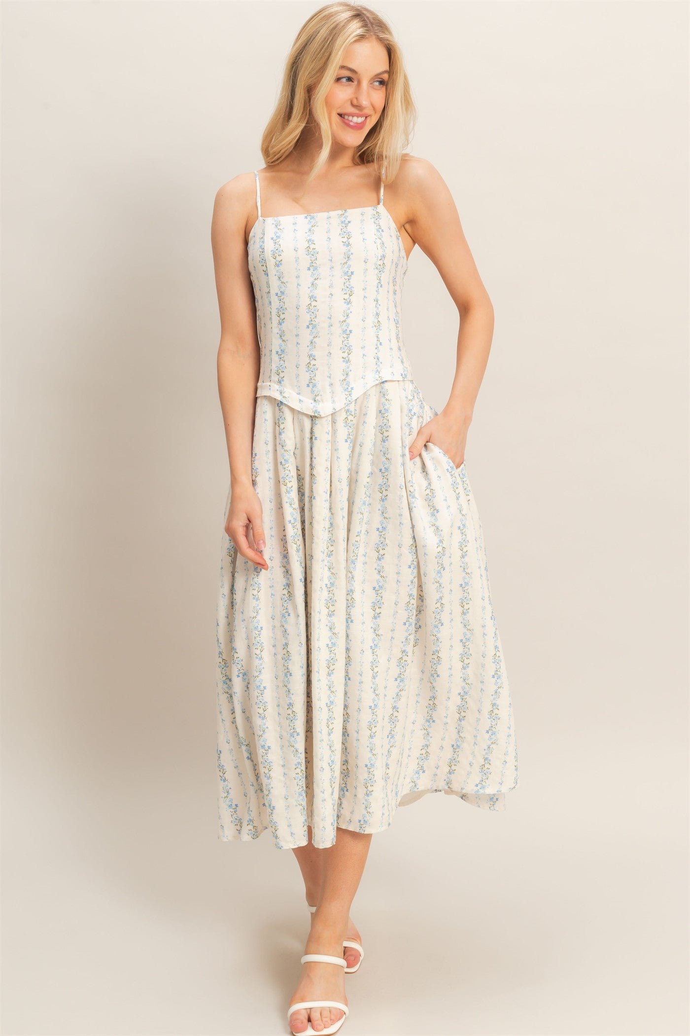 Wholesale Square Neck Floral Dress Dresses HF26A322 BLUE HYFVE