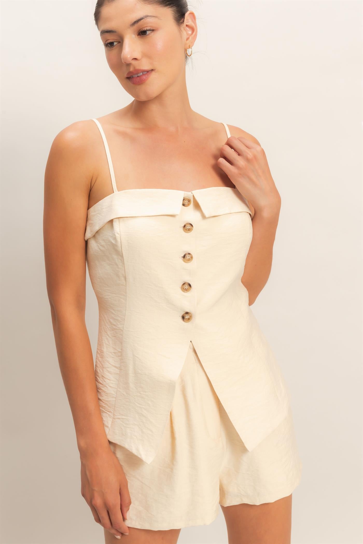 Wholesale Strap Buttoned Top And Shorts Set Clothing DZ26C115-SET IVORY HYFVE