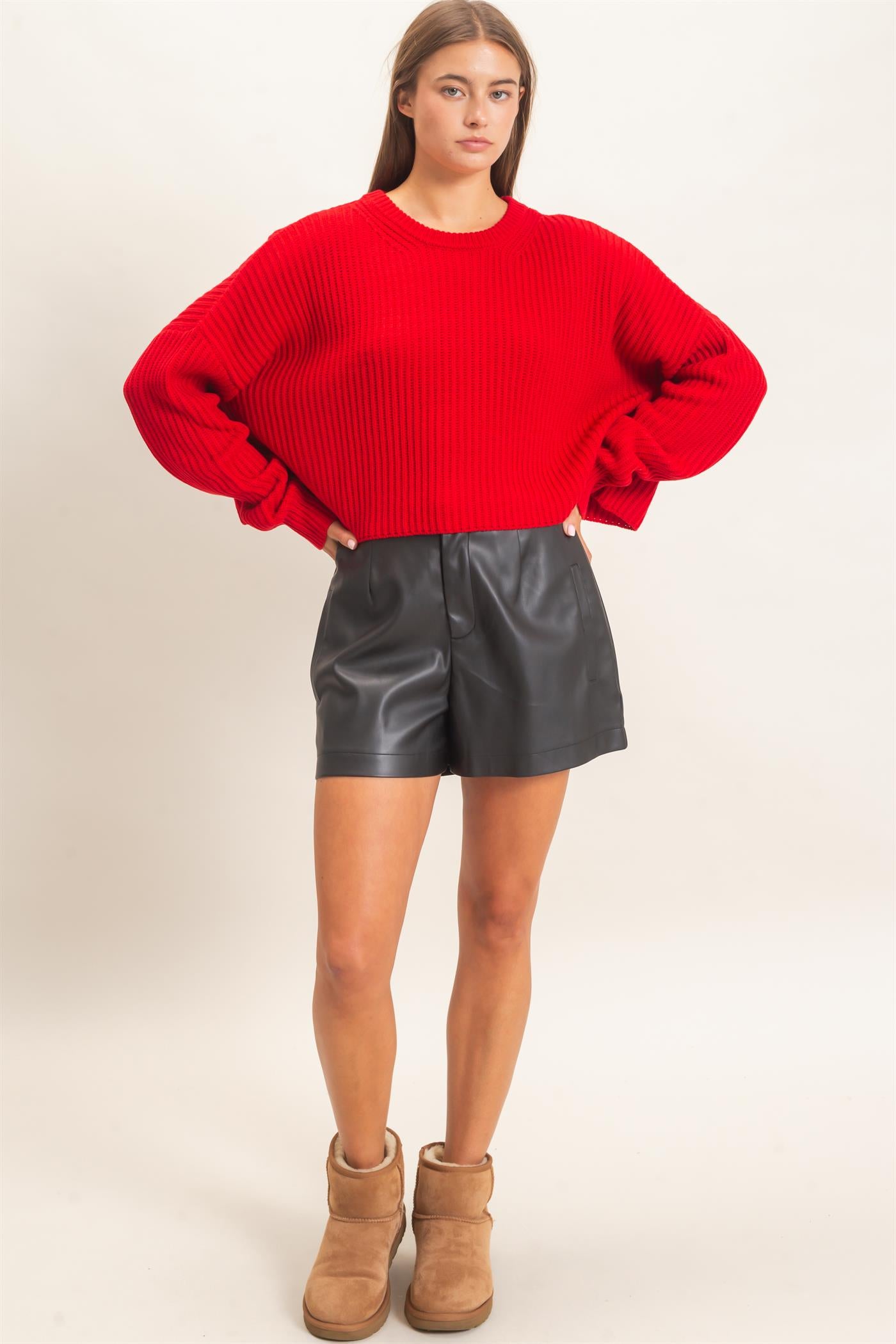 Wholesale Oversized Cropped Sweater Sweaters DZ26E252 RED DOUBLE ZERO
