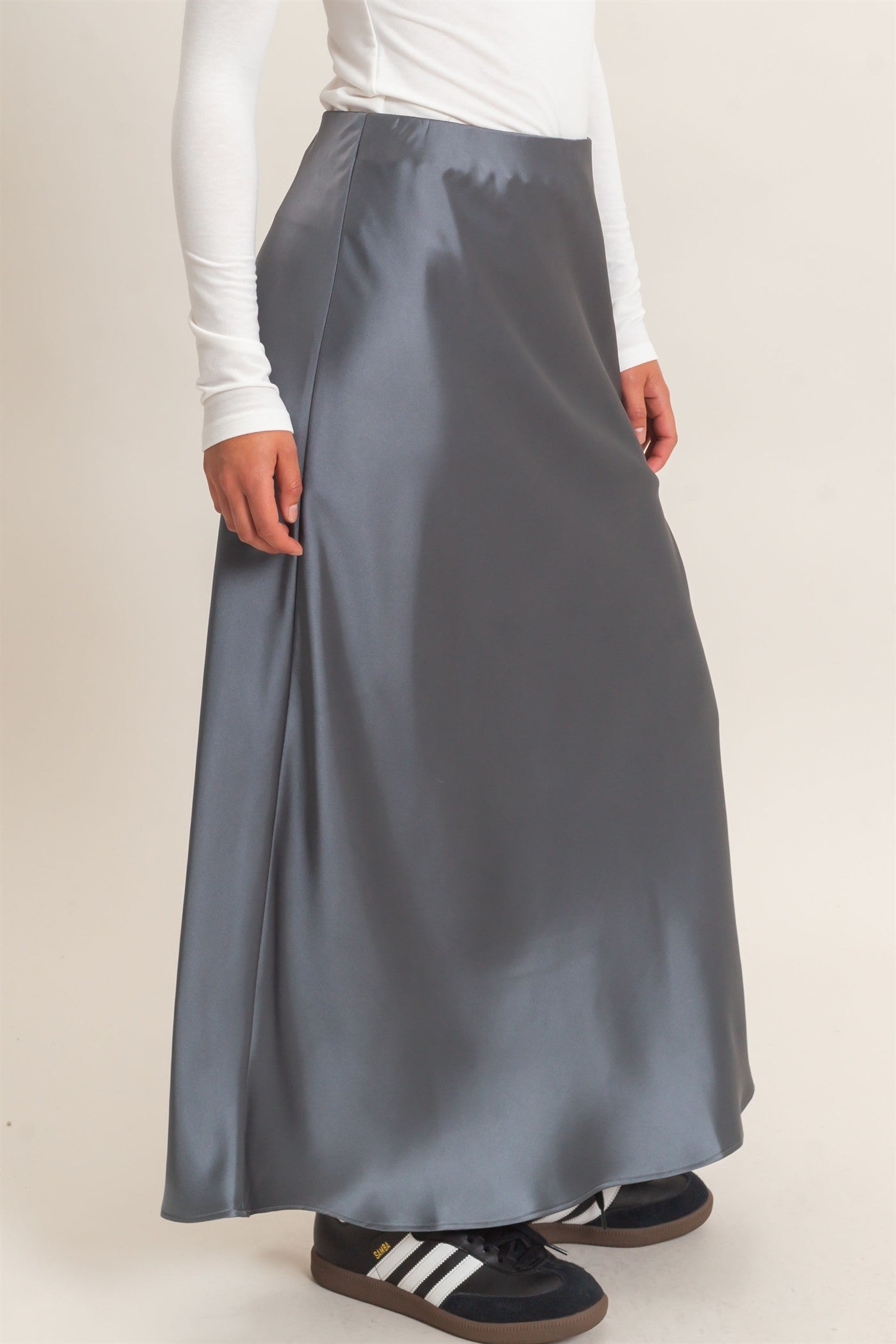 Wholesale Satin Maxi Skirt Skirts DZ26C970 DARK GRAY DOUBLE ZERO