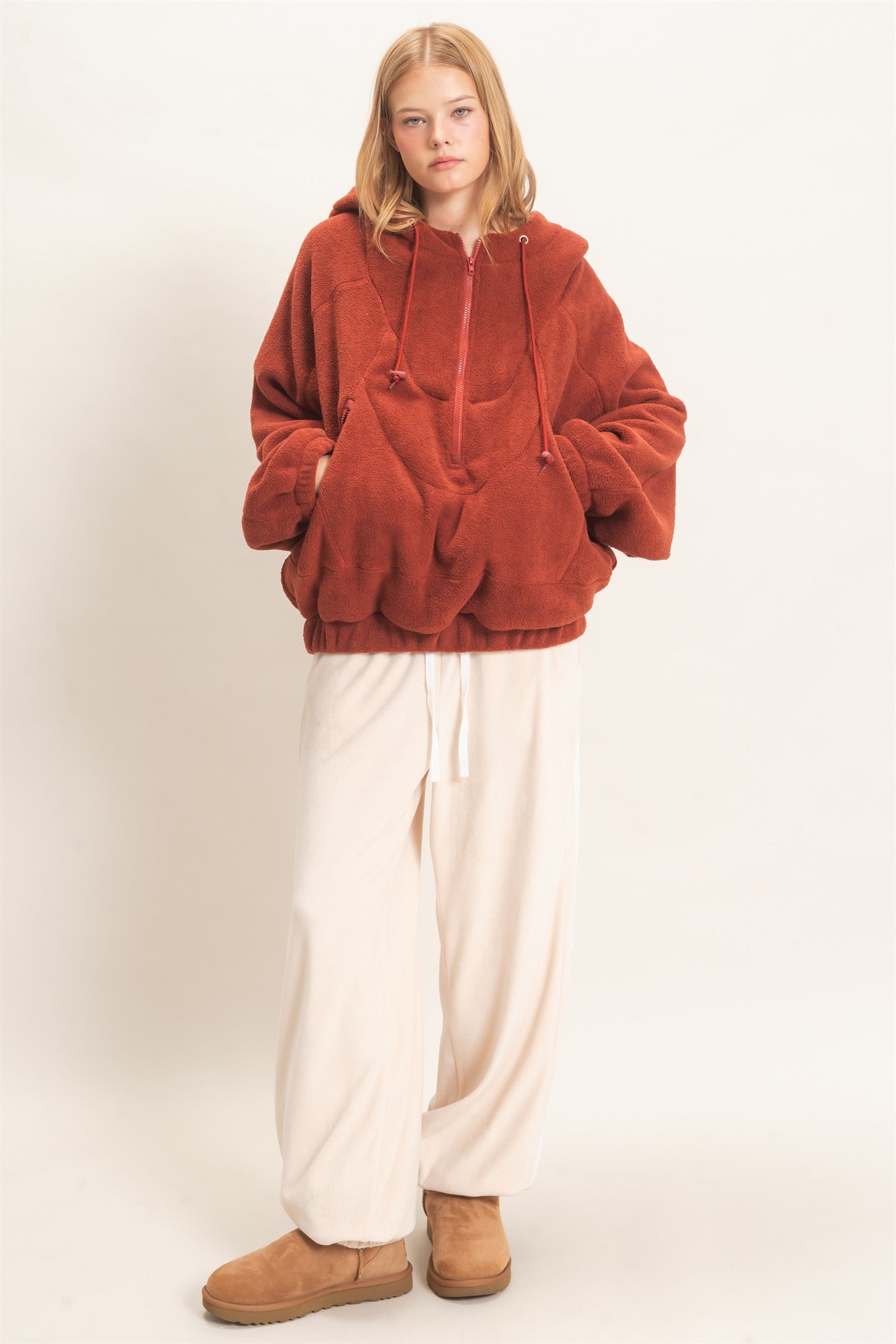Wholesale Half-Zip Fleece Hoodie Hoodies HF26E561 BRICK HYFVE