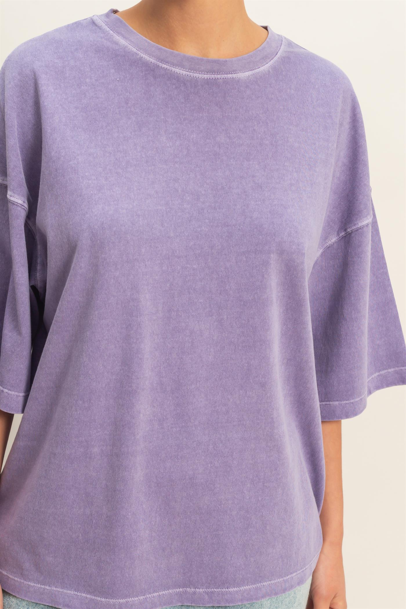 Wholesale Pigment Dye Oversized Half-Sleeve T-Shirt Clothing Tops DZ26A459 DUSTY PURPLE DOUBLE ZERO