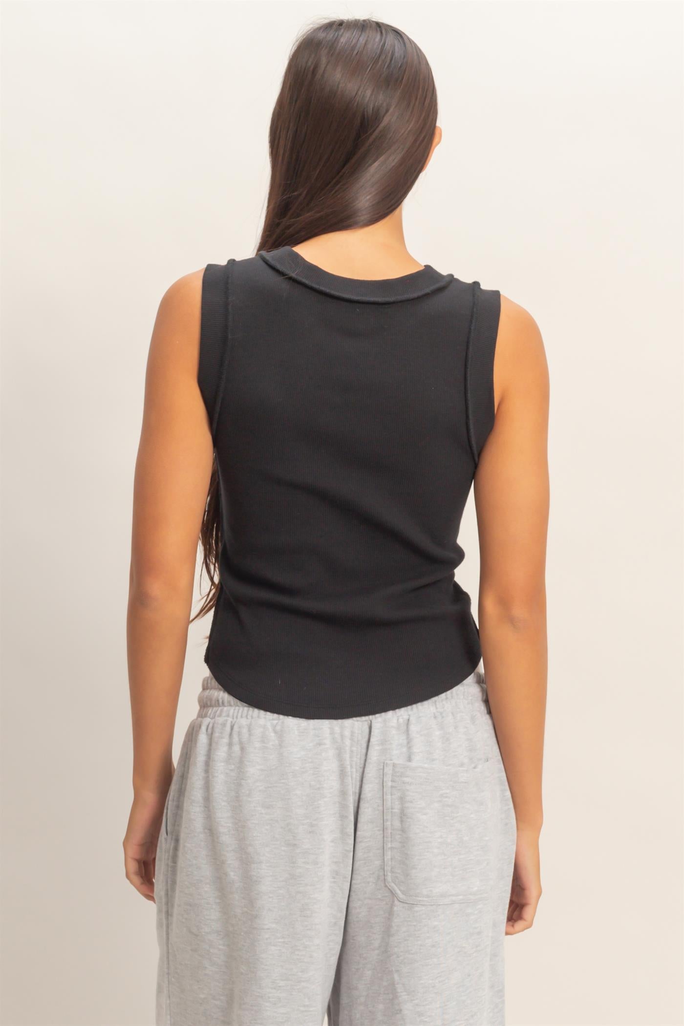 Wholesale Seam Detail Tank Top Tank Tops DZ26A369 BLACK DOUBLE ZERO